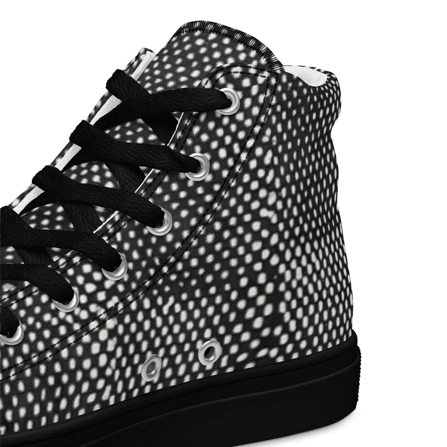 Black White Polka Dots Adire Men’s high top canvas shoes