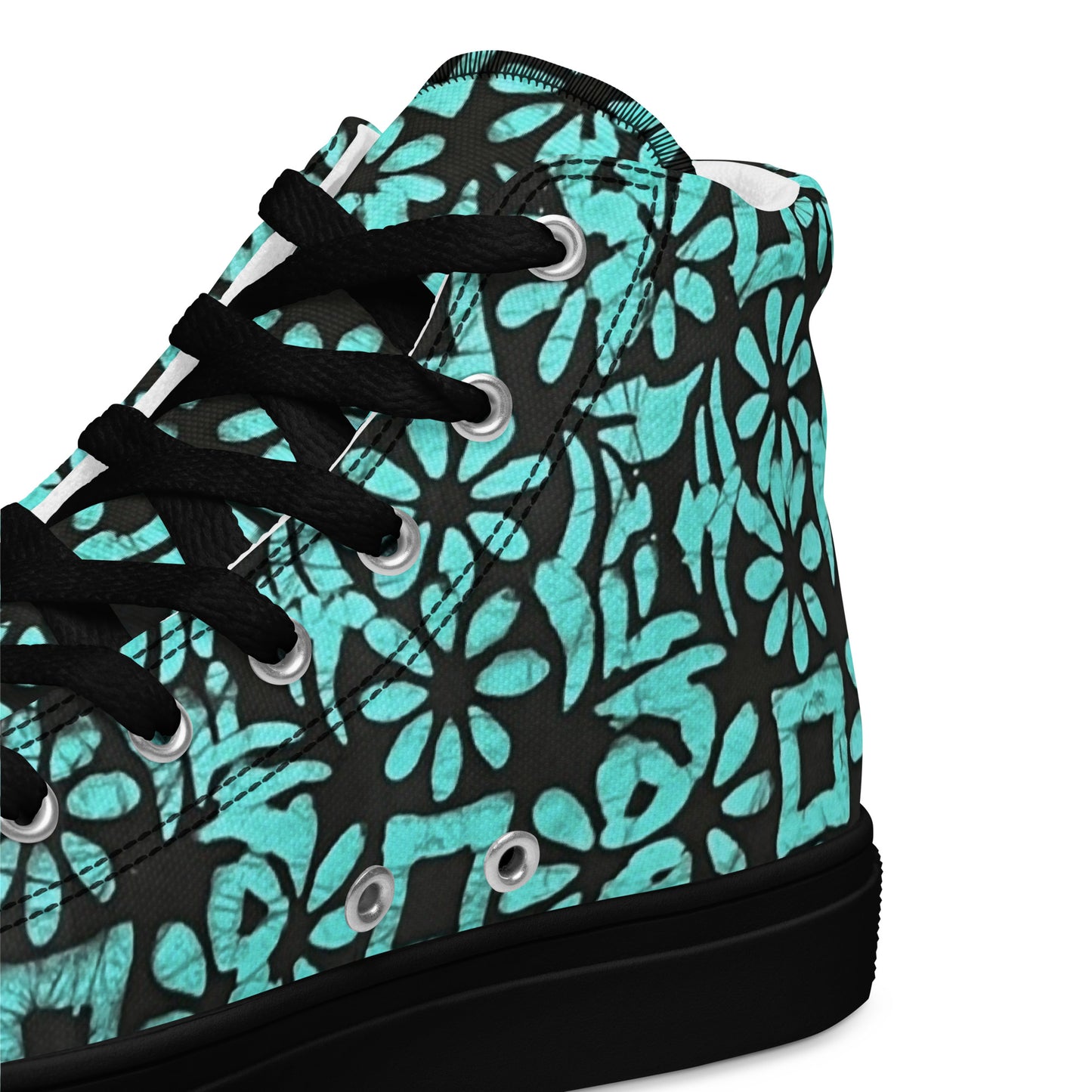 Aqua Abstract Shapes Adire Men’s high top canvas shoes