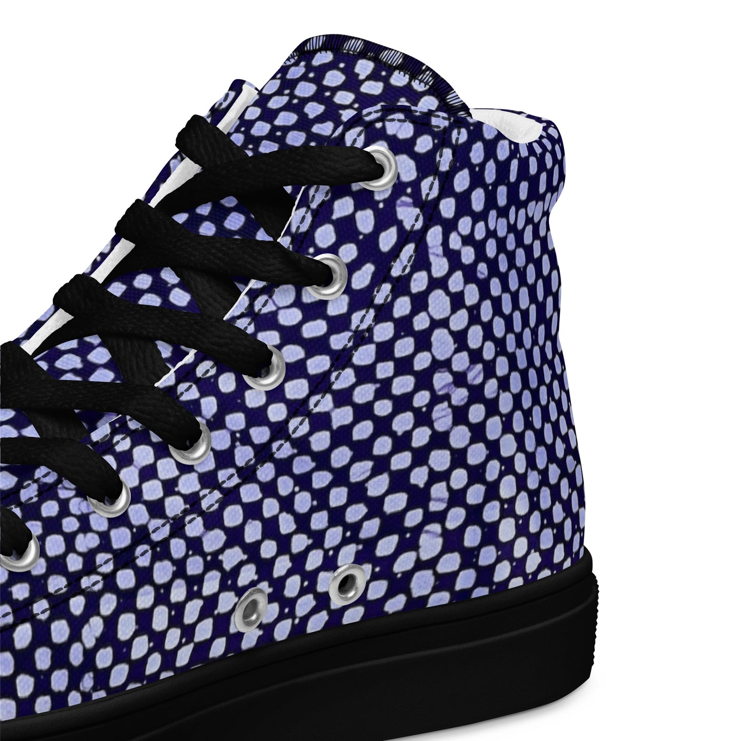 Purple & White Polka Dots Adire Men’s high top canvas shoes