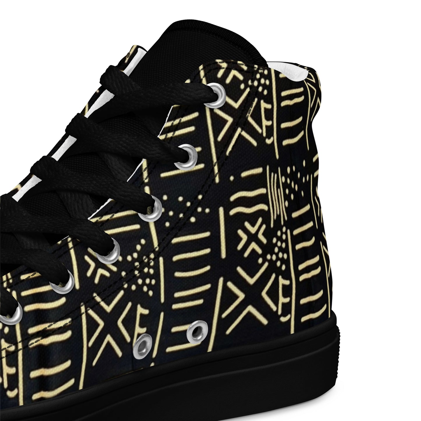 Cream Black African Print Men’s high top canvas shoes