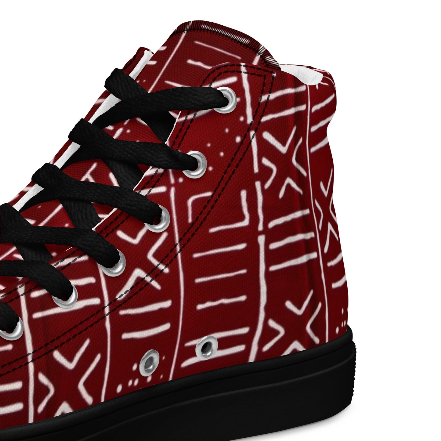 Red White African Print Men’s high top canvas shoes