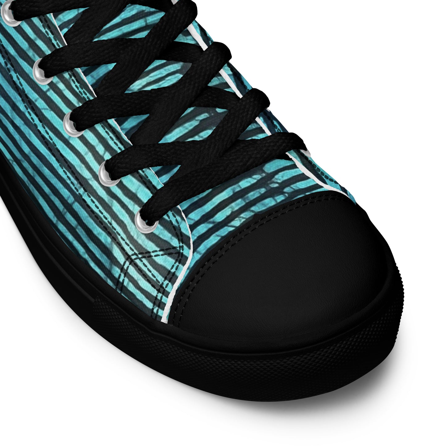 Aqua Black Stripes Adire Men’s high top canvas shoes