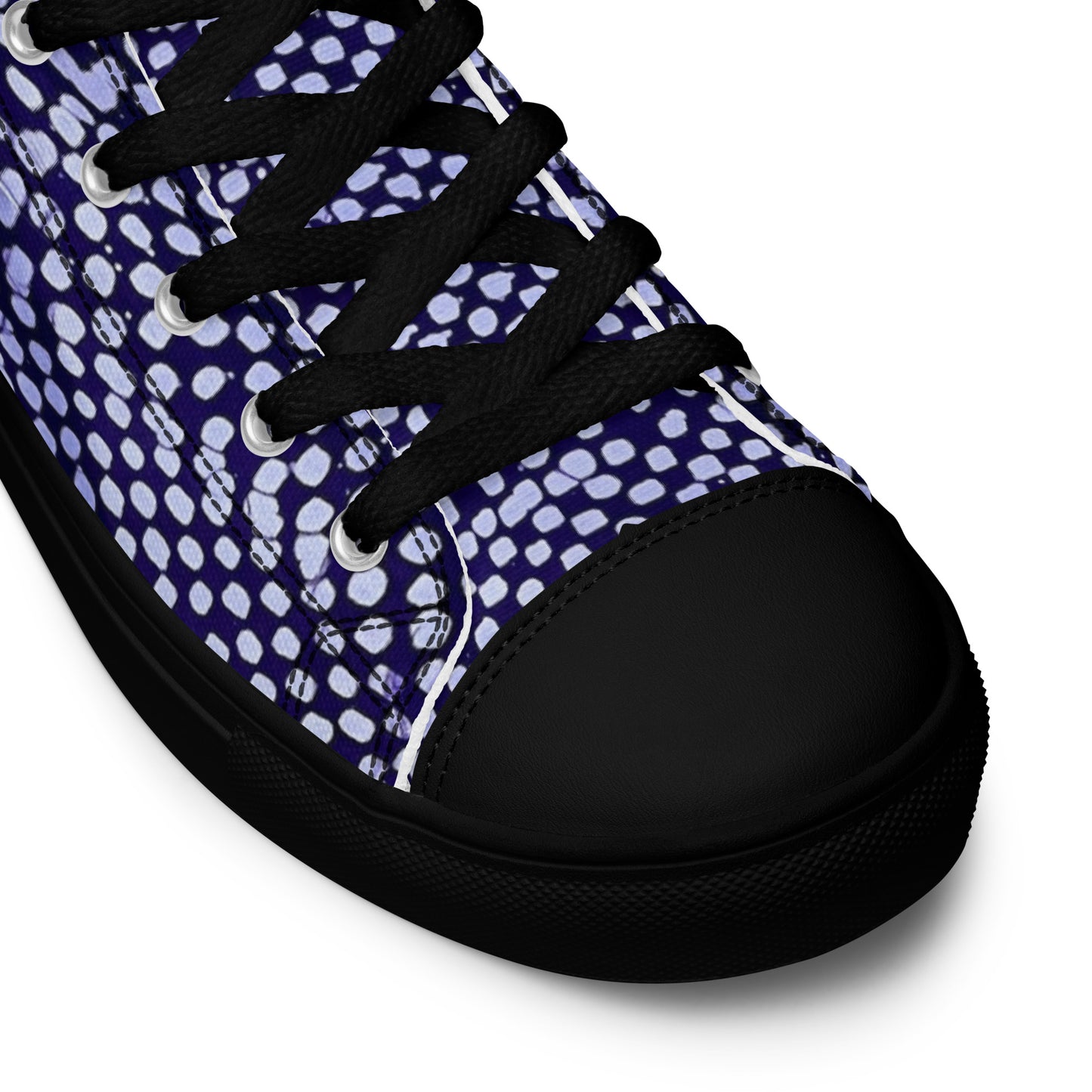 Purple & White Polka Dots Adire Men’s high top canvas shoes