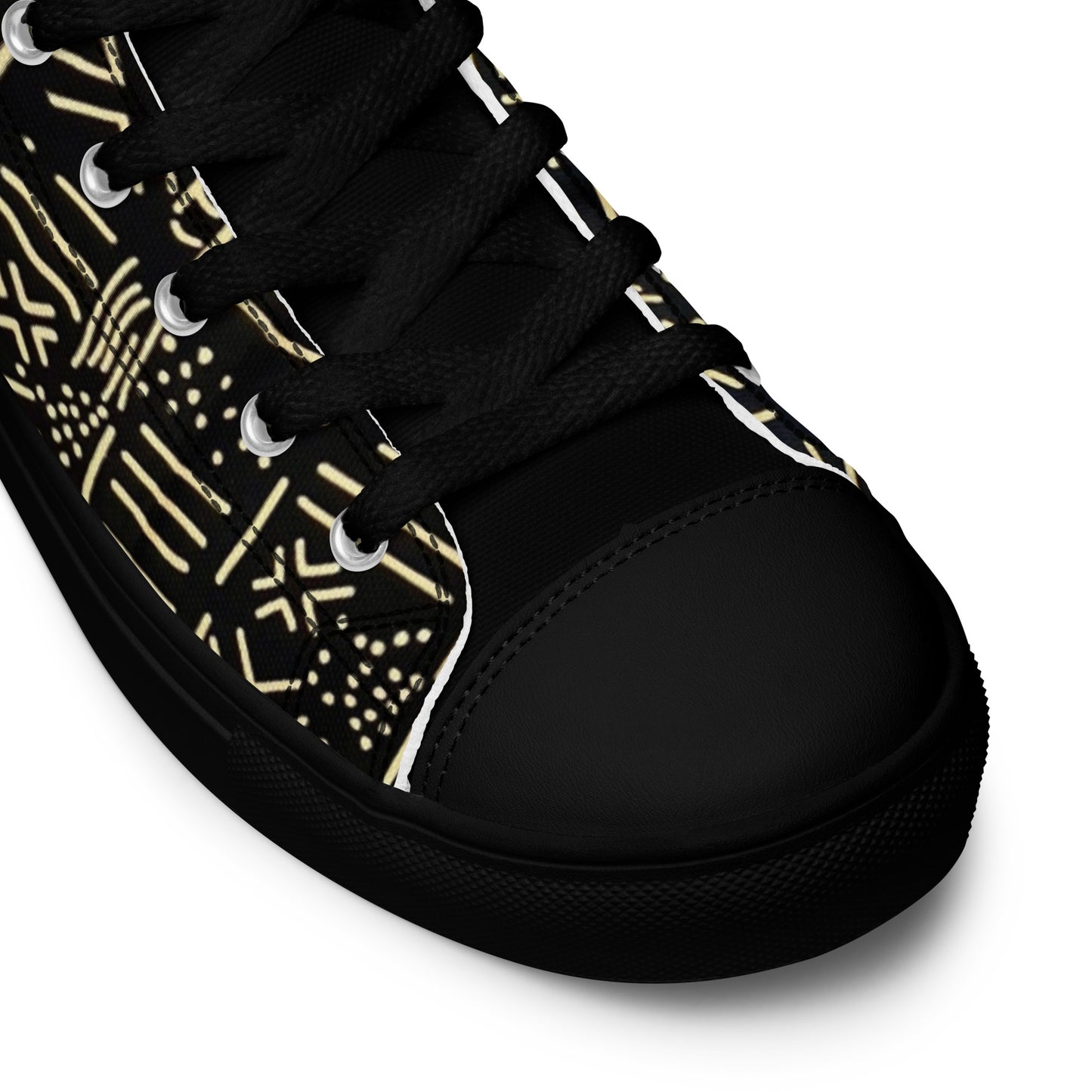 Cream Black African Print Men’s high top canvas shoes