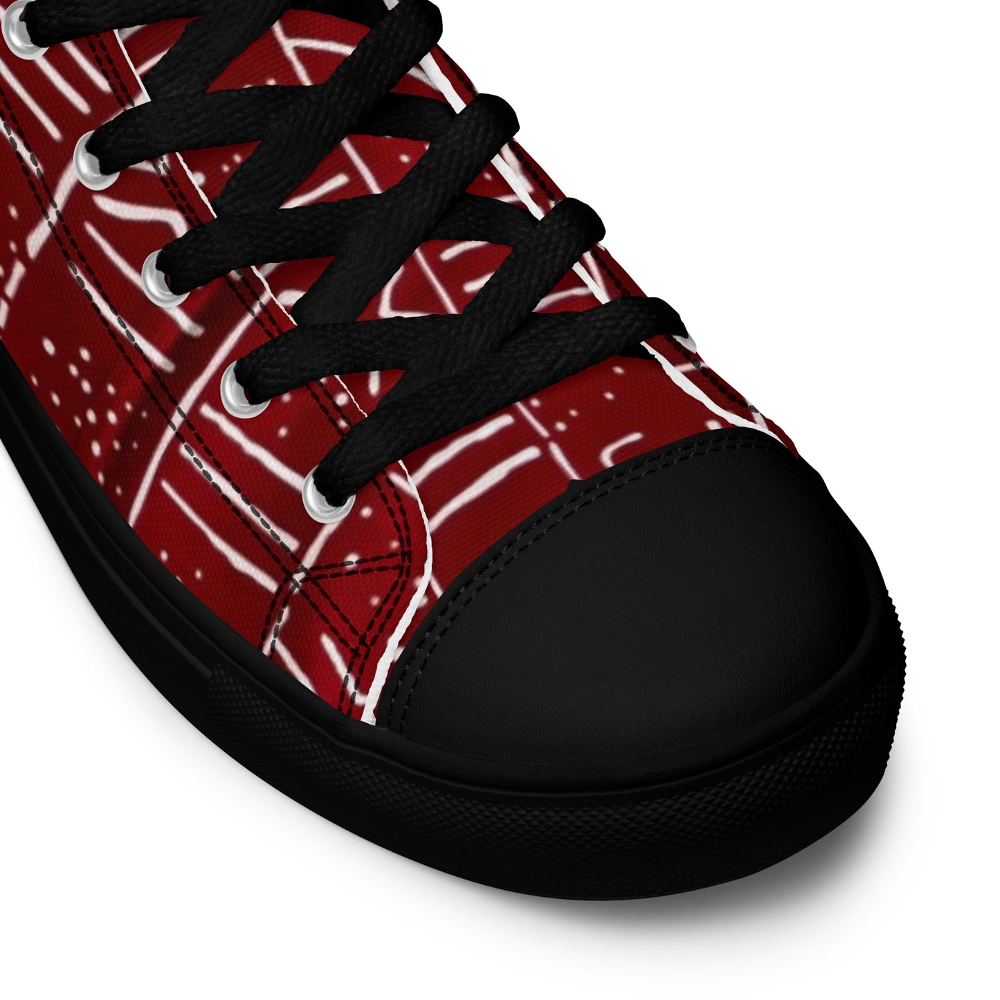 Red White African Print Men’s high top canvas shoes