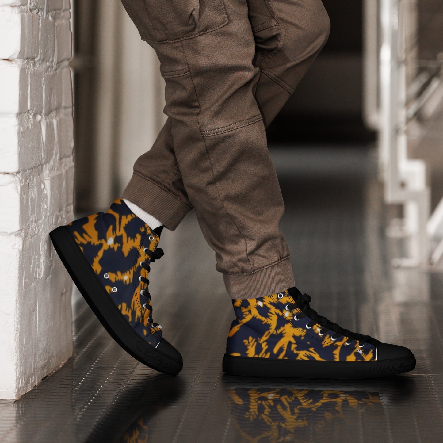 Yellow Leopard Ankara Men’s high top canvas shoes