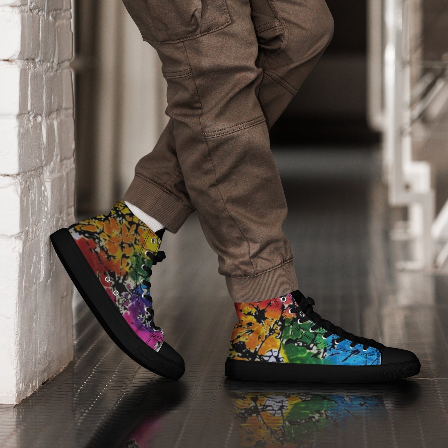 Multicolour Adire Ankara Men’s high top canvas shoes