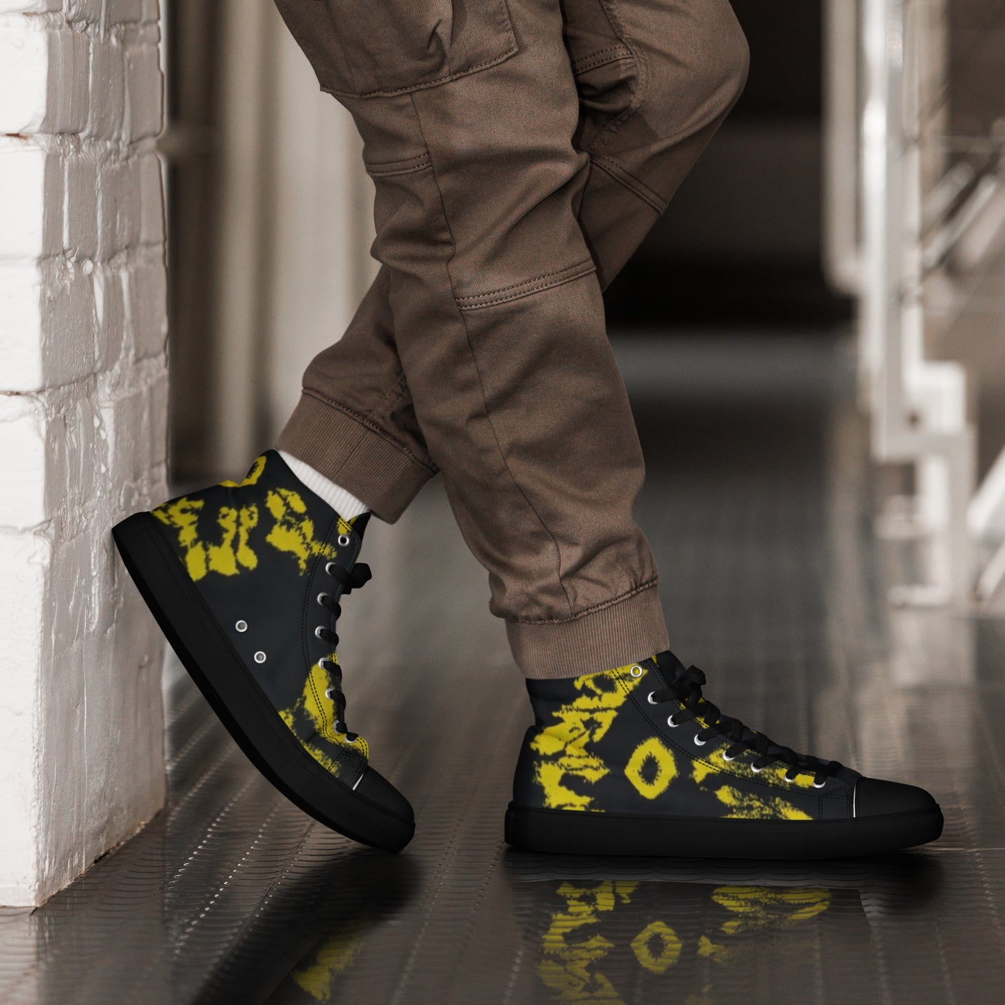 Yellow Adire Ankara Men’s high top canvas shoes