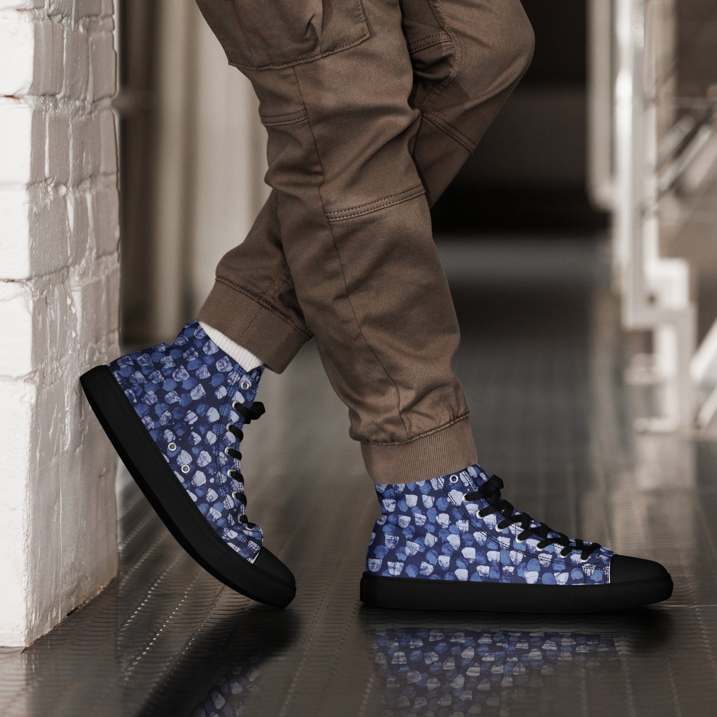 Blue Dotted Men’s high top canvas shoes