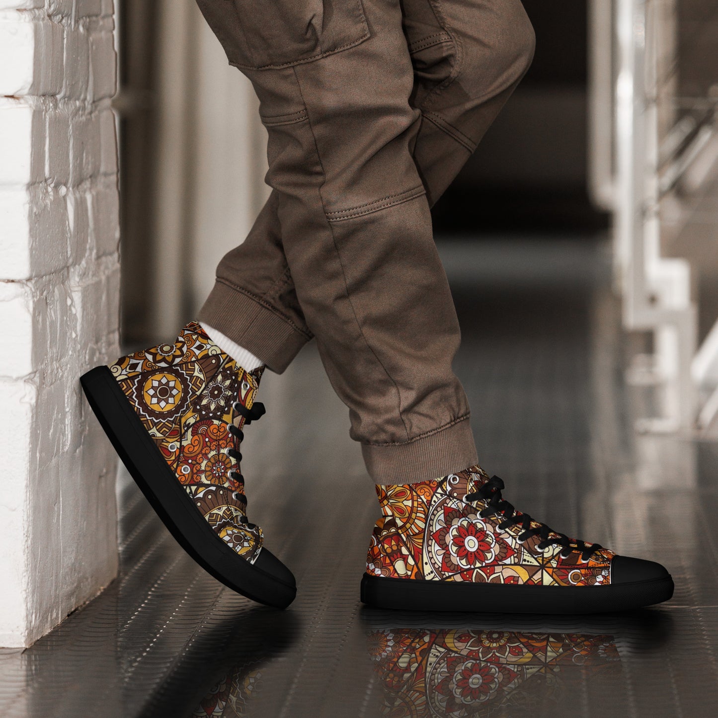 Multicolour Brown Men’s high top canvas shoes