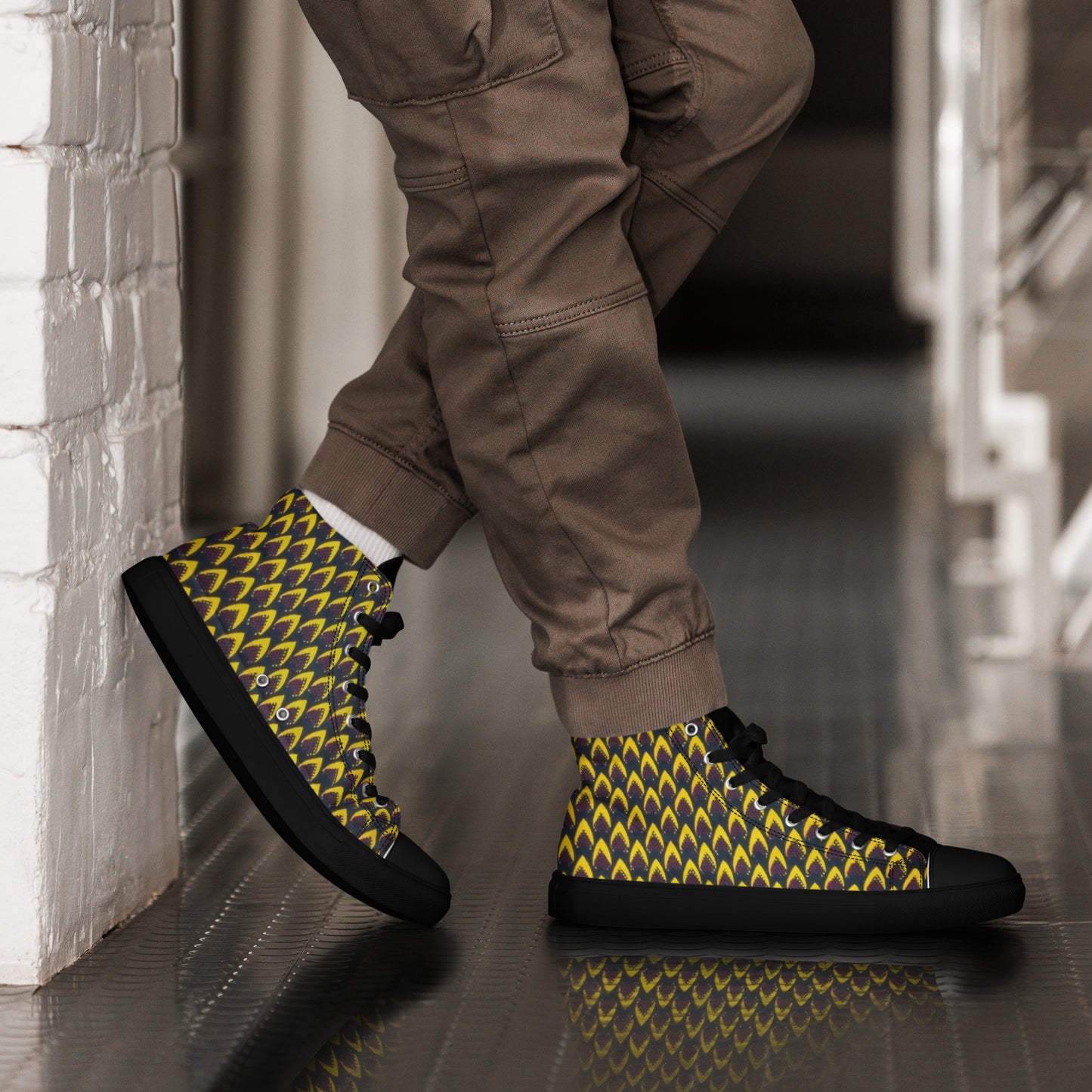 Yellow Flame Men’s high top canvas shoes