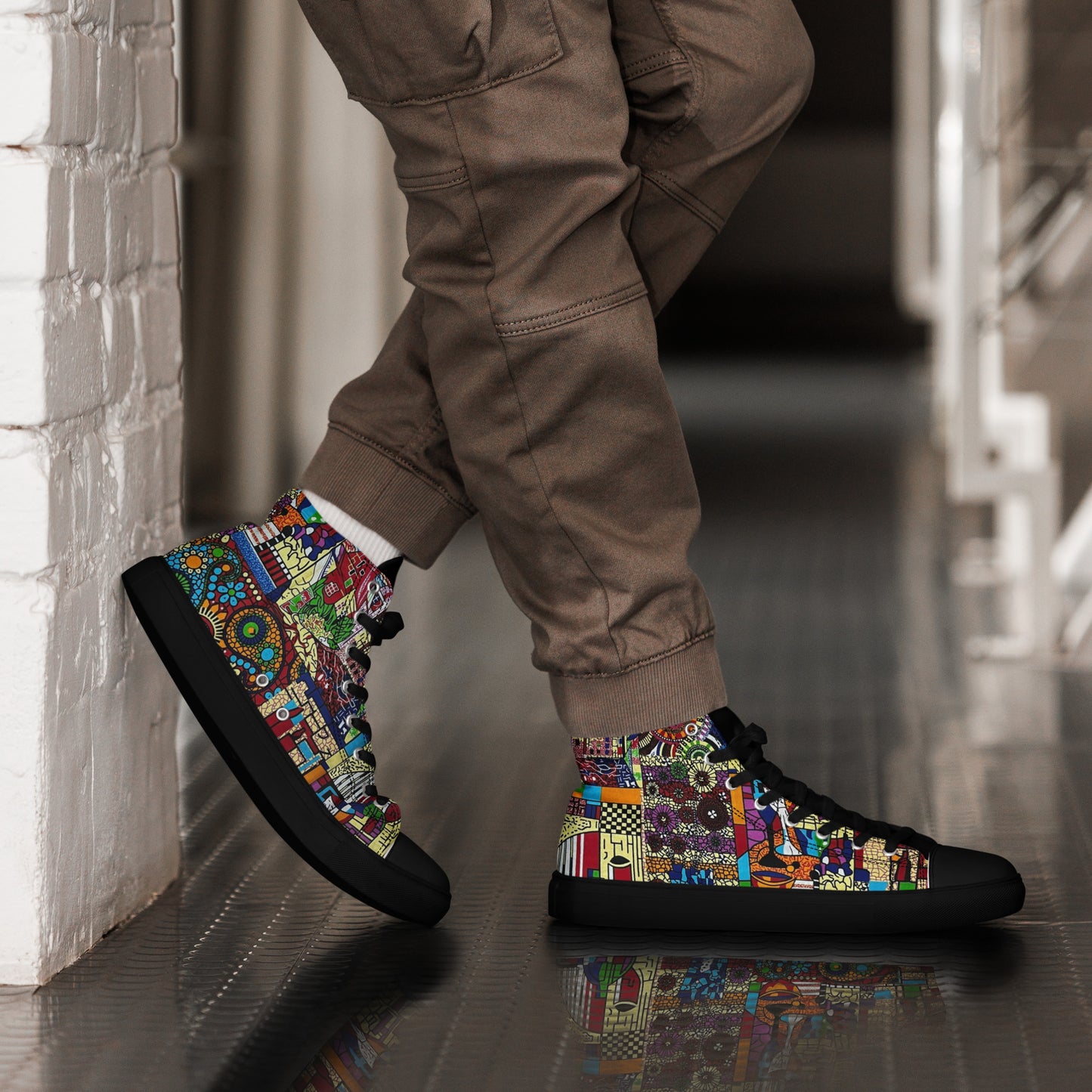 Colourful Artsy Men’s high top canvas shoes