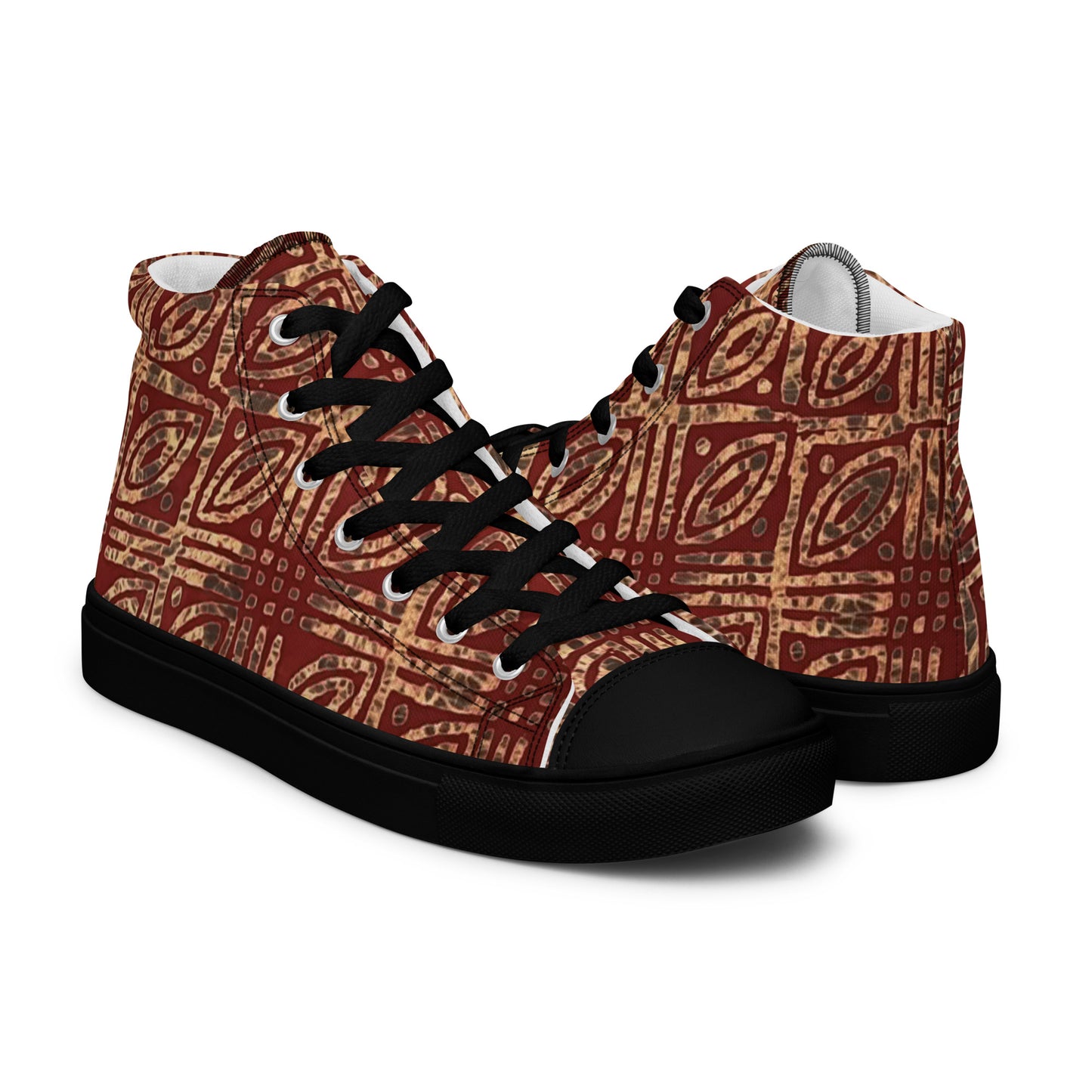 Copper And Gold Adire Men’s High Top Canvas Shoes