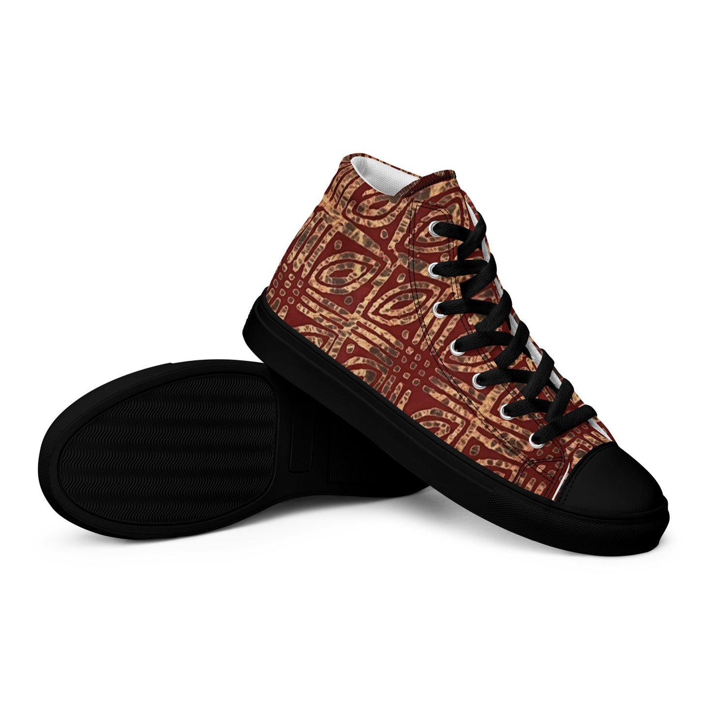 Copper And Gold Adire Men’s High Top Canvas Shoes