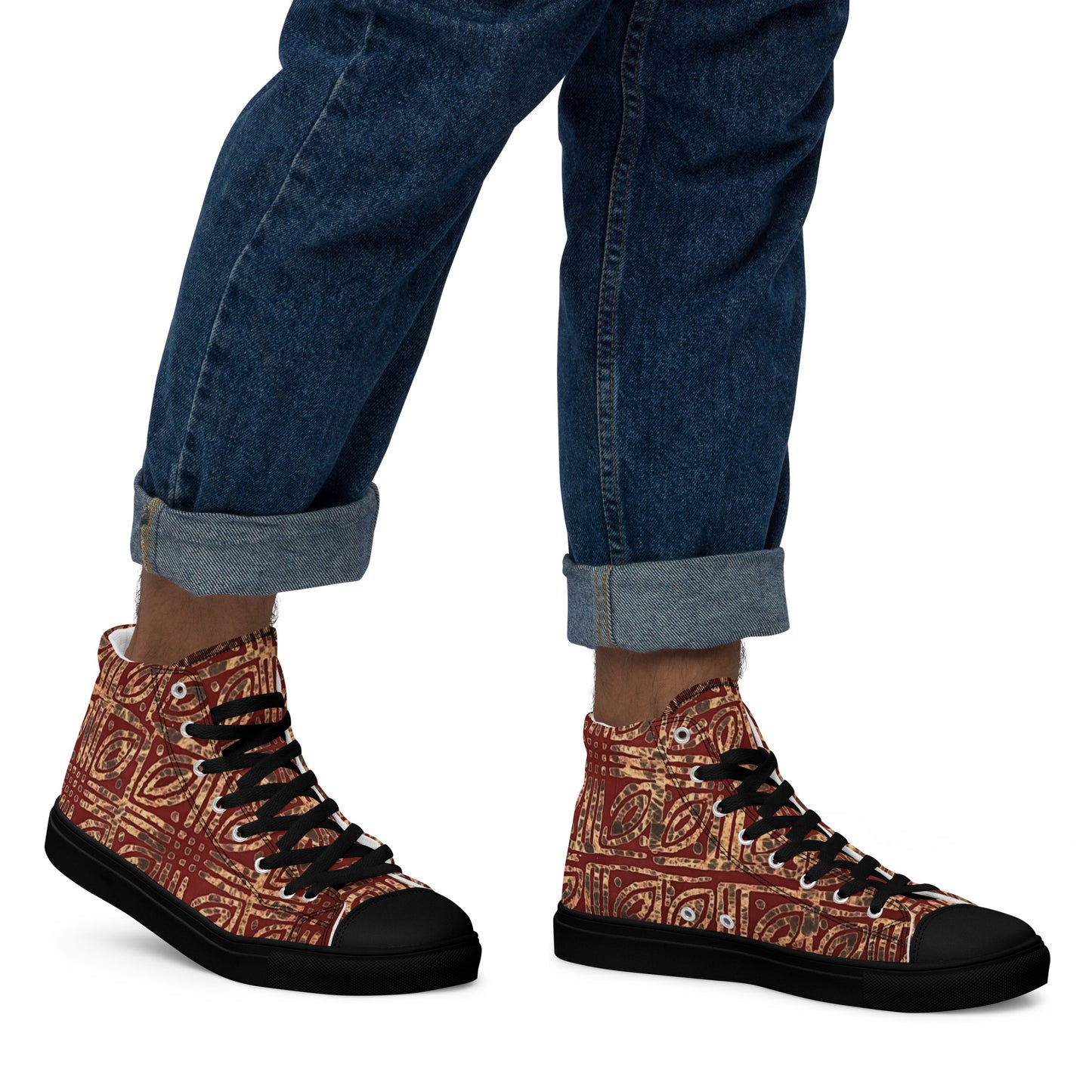 Copper And Gold Adire Men’s High Top Canvas Shoes