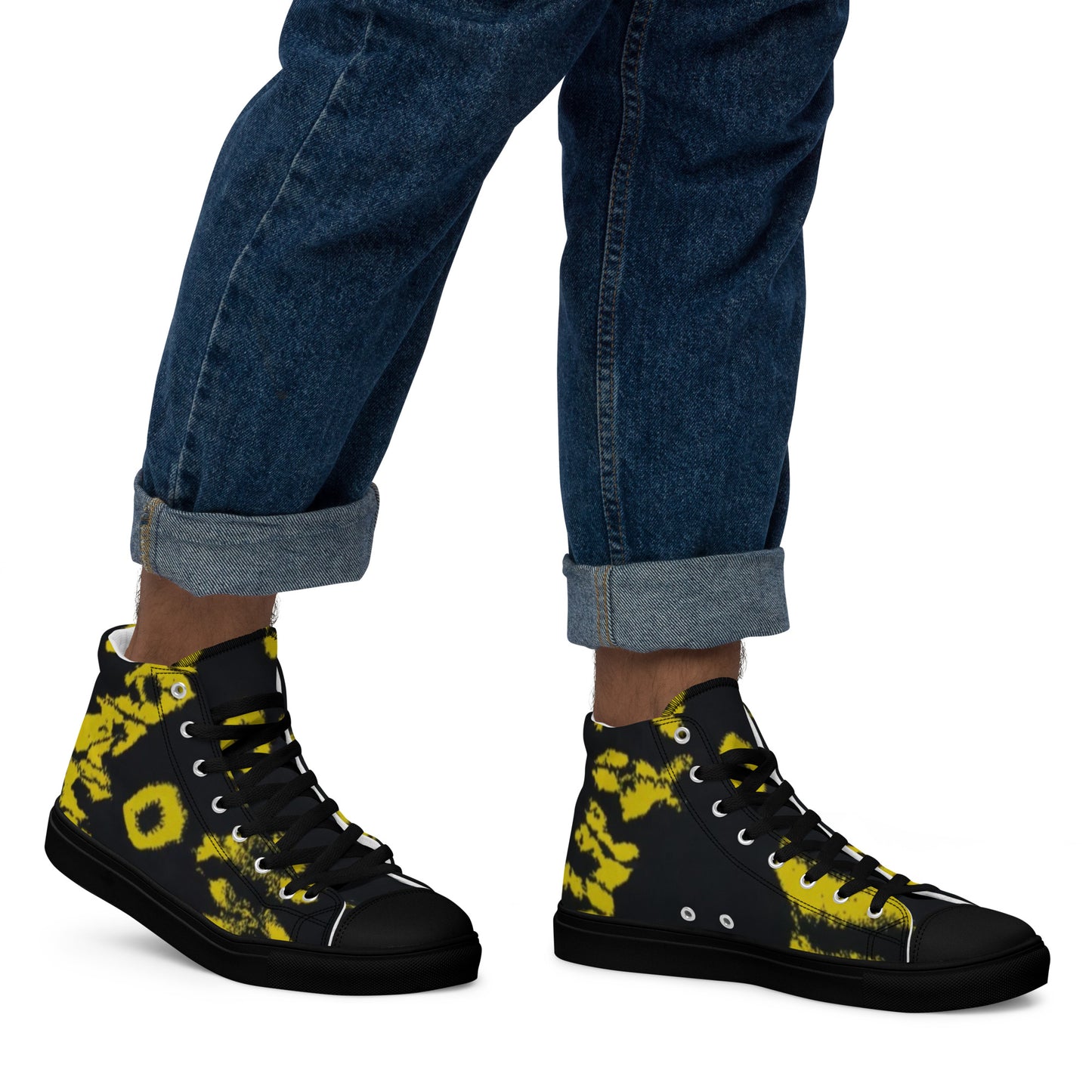 Yellow Adire Ankara Men’s high top canvas shoes