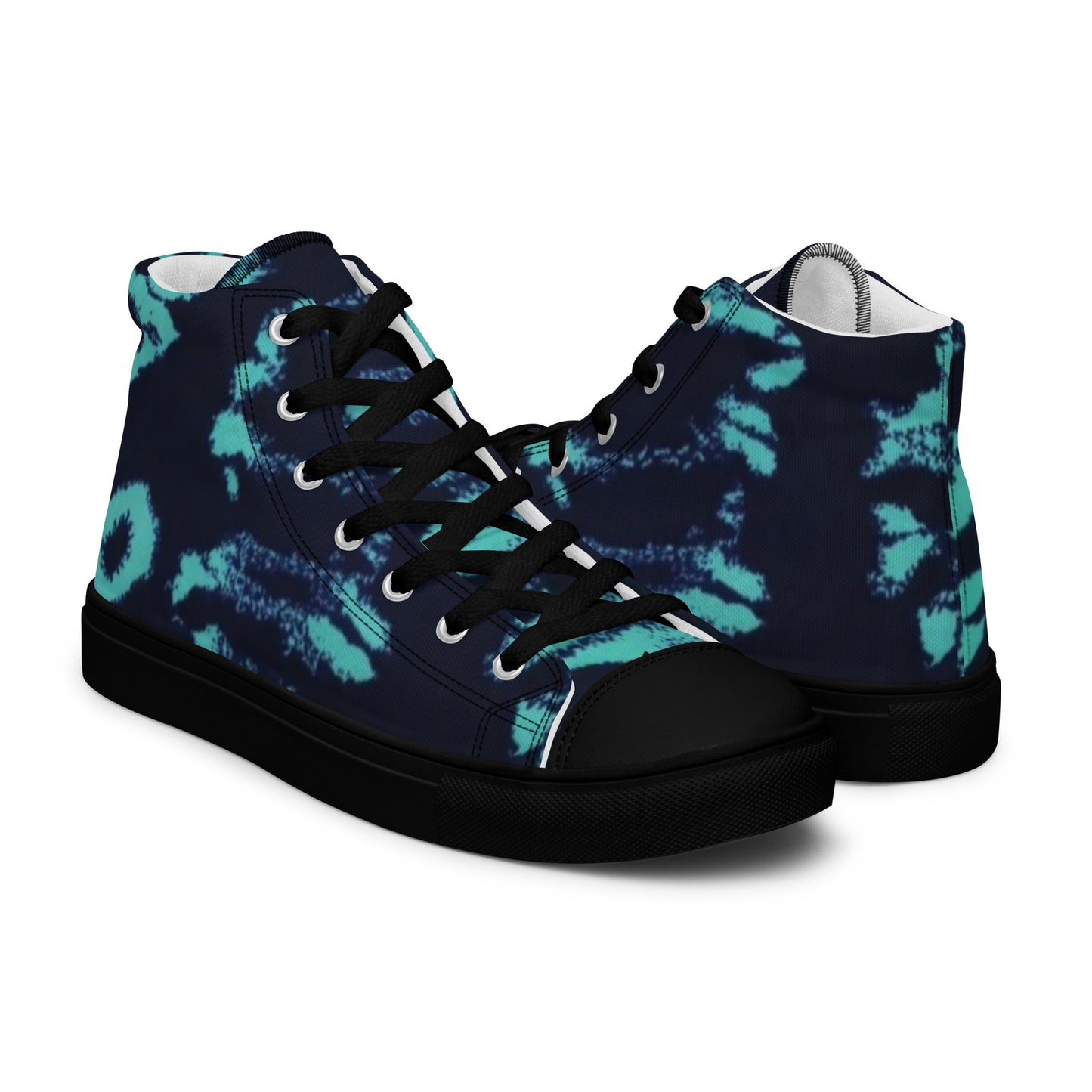 Turquoise Adire Ankara Men’s high top canvas shoes