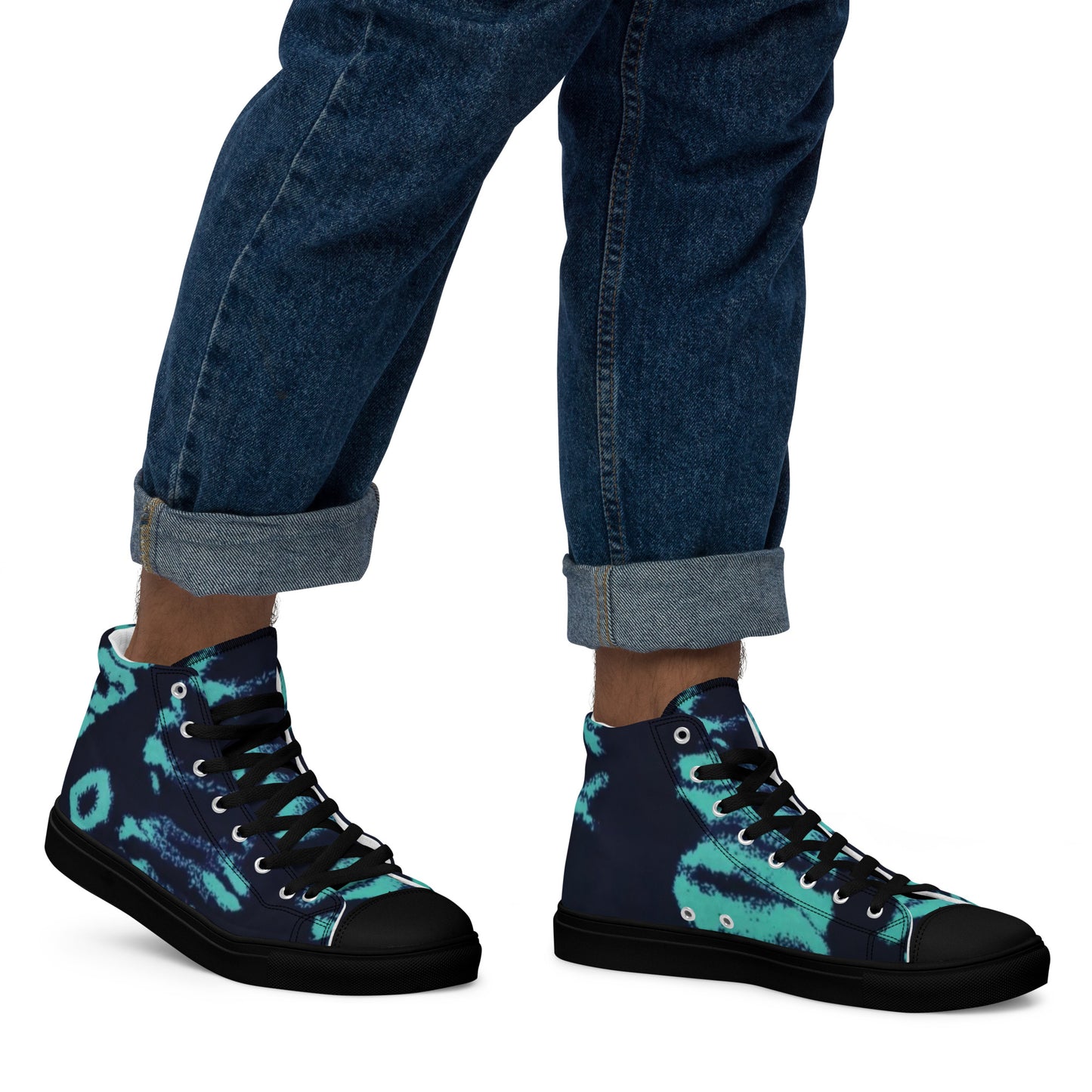 Turquoise Adire Ankara Men’s high top canvas shoes