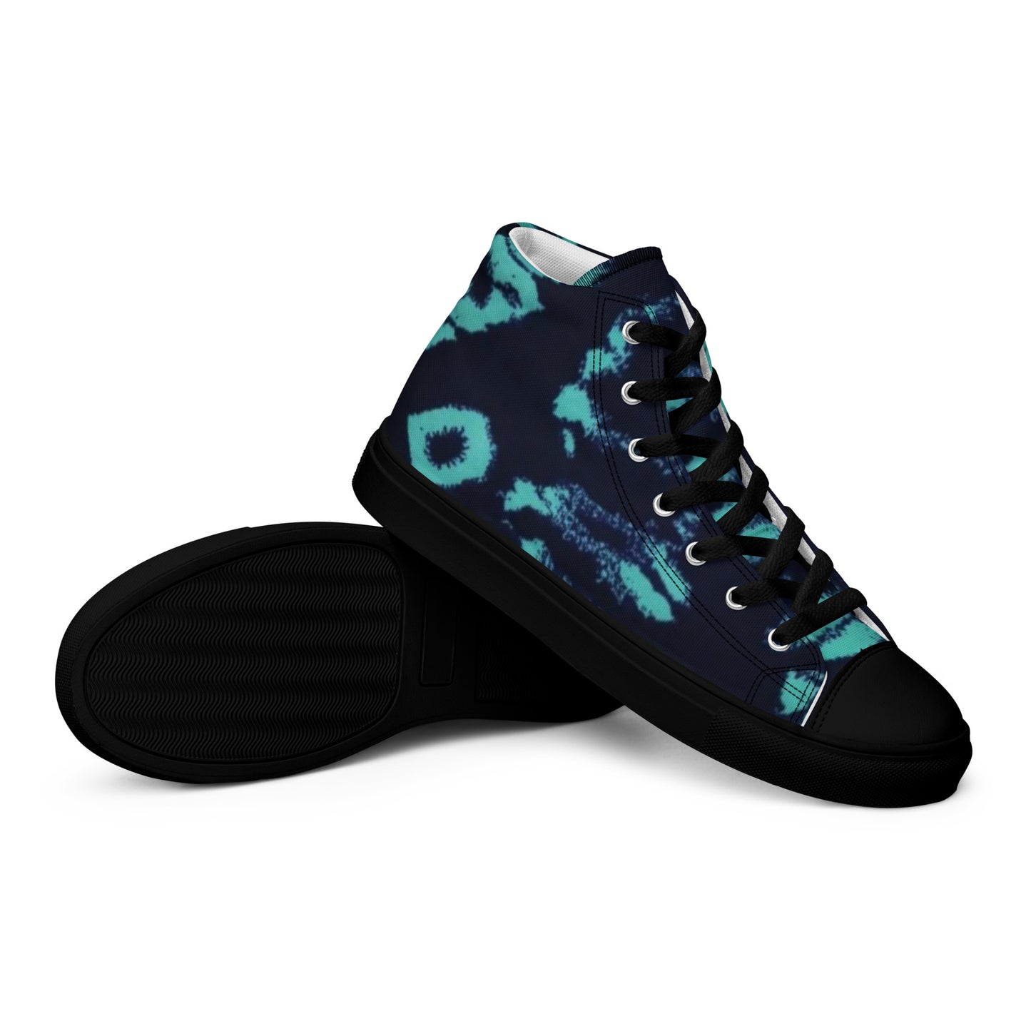 Turquoise Adire Ankara Men’s high top canvas shoes