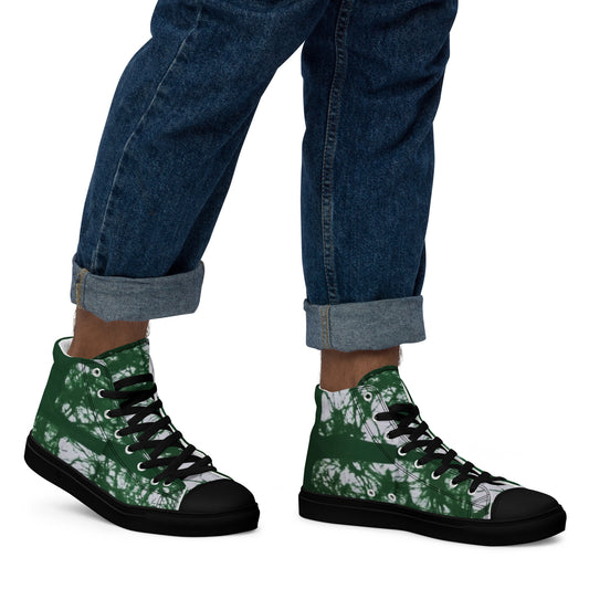 Green Adire Ankara Men’s high top canvas shoes