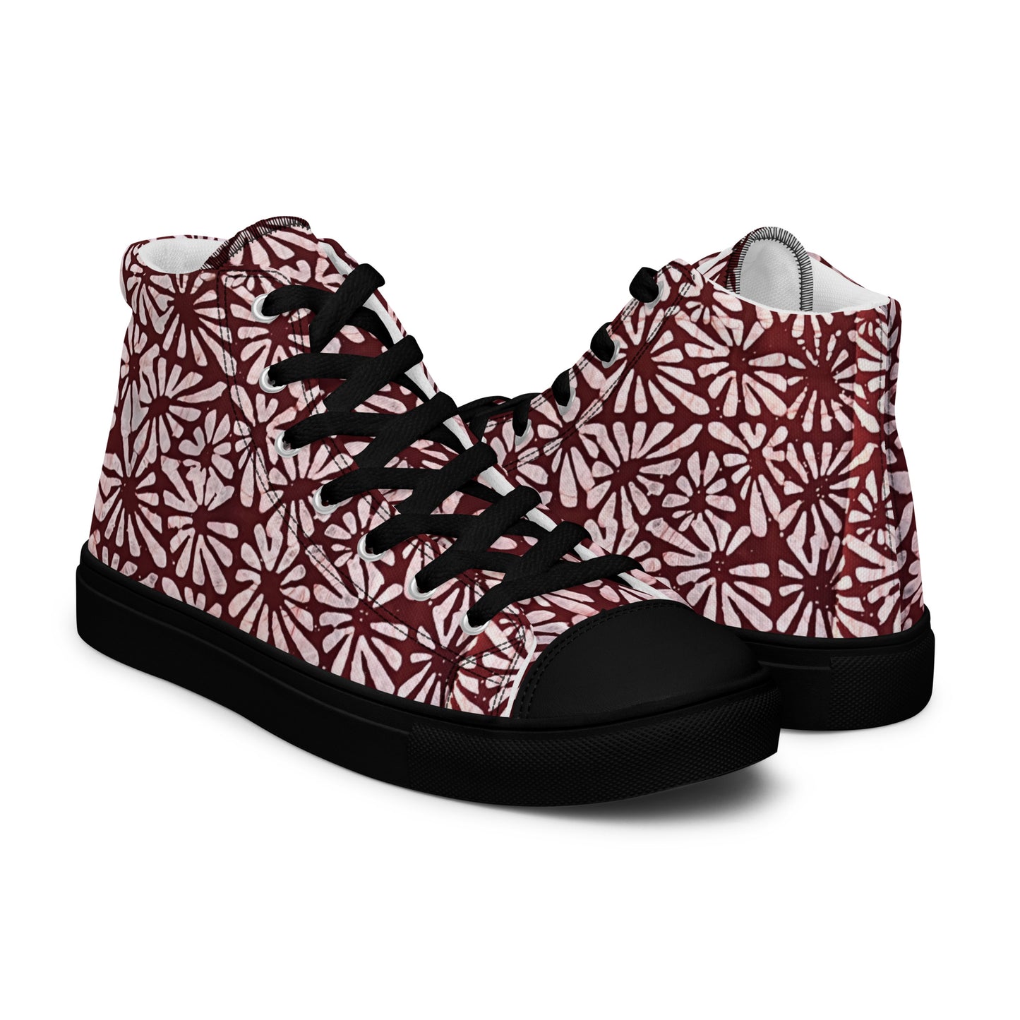 Red Abstract Adire Men’s high top canvas shoes