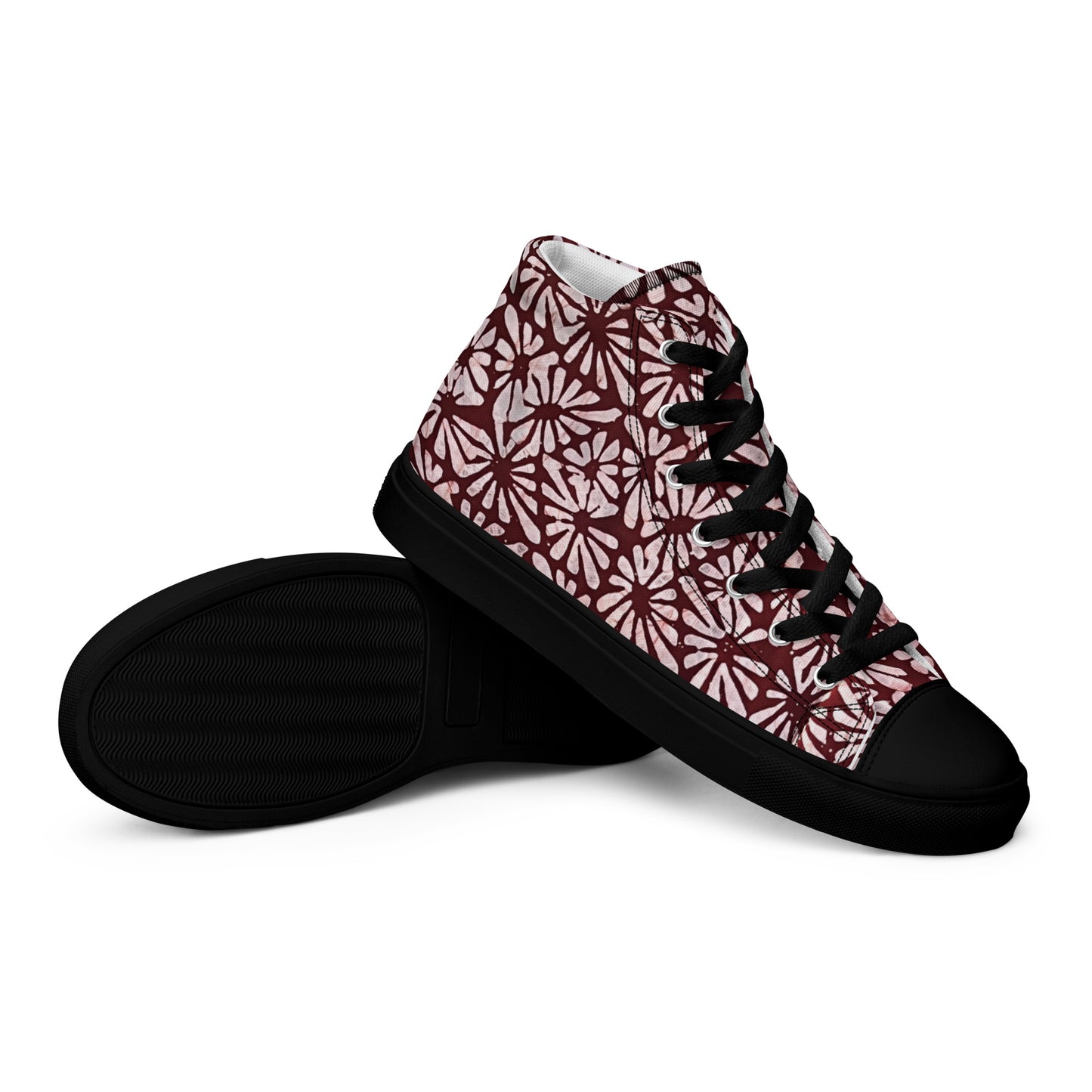 Red Abstract Adire Men’s high top canvas shoes