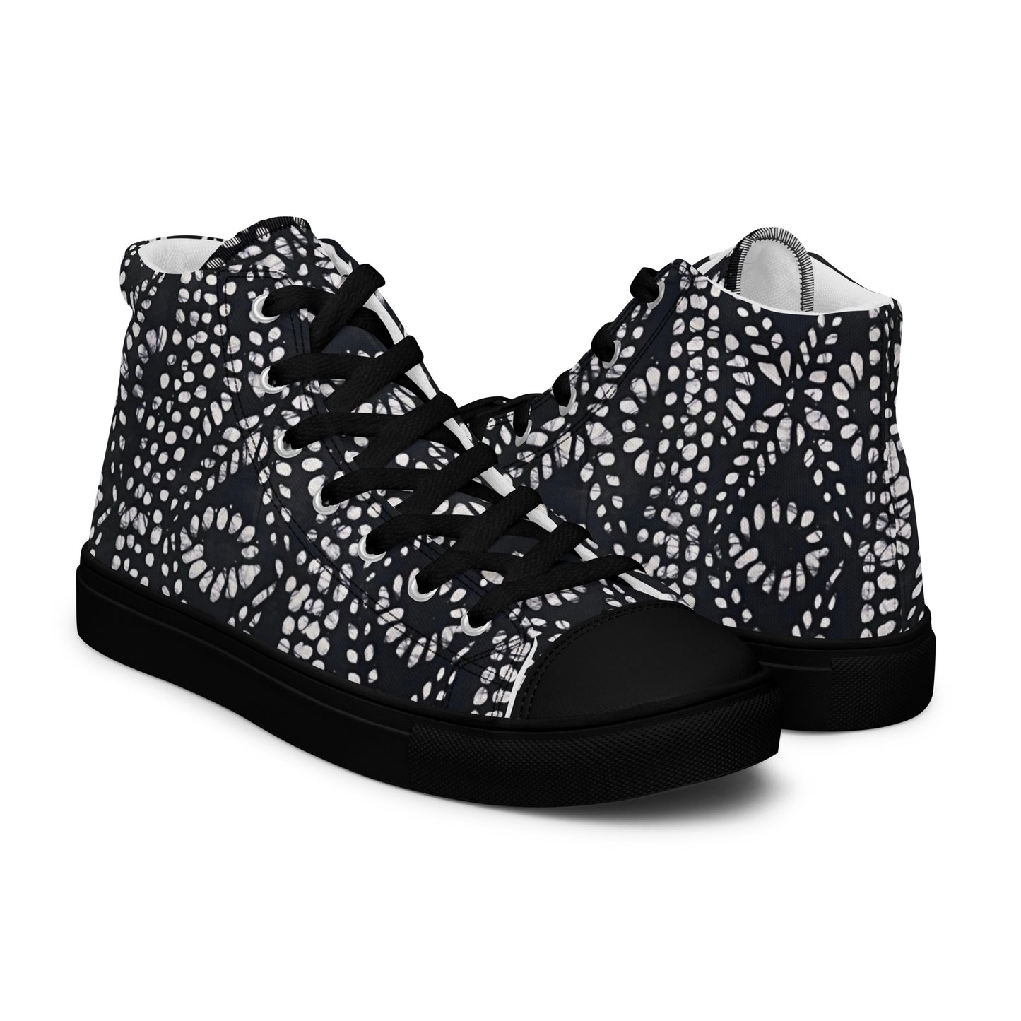 Black & White Abstract Aztec Adire Men’s high top canvas shoes