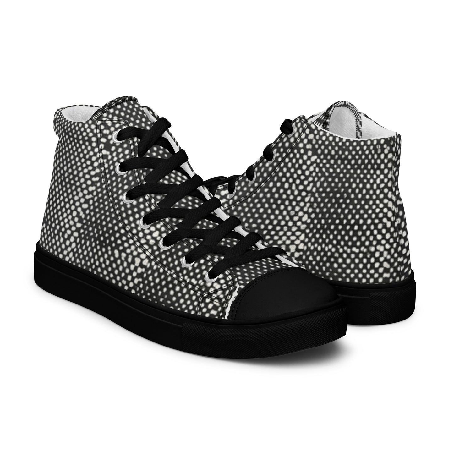 Black White Polka Dots Adire Men’s high top canvas shoes