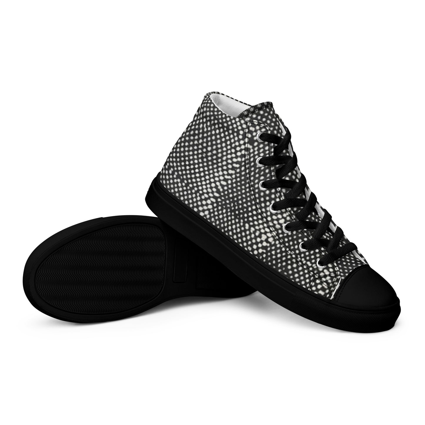 Black White Polka Dots Adire Men’s high top canvas shoes