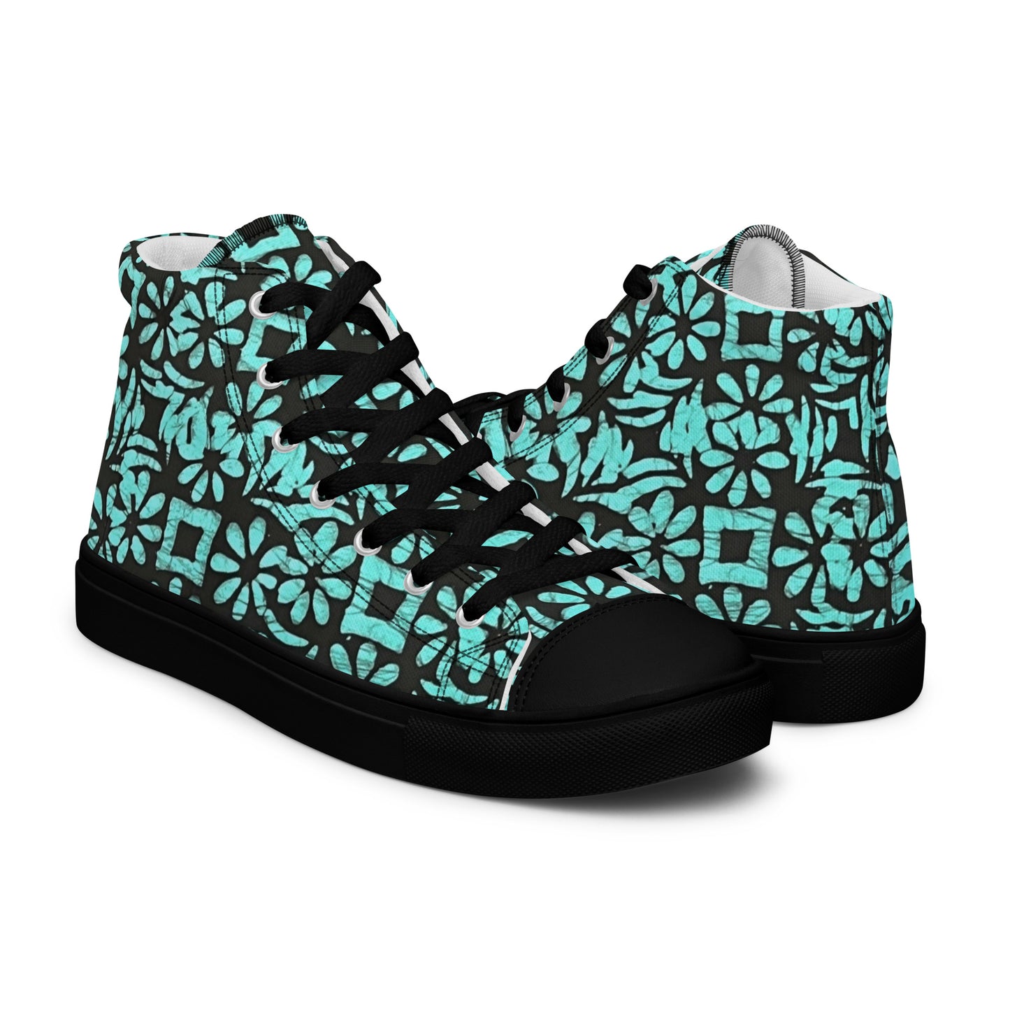 Aqua Abstract Shapes Adire Men’s high top canvas shoes