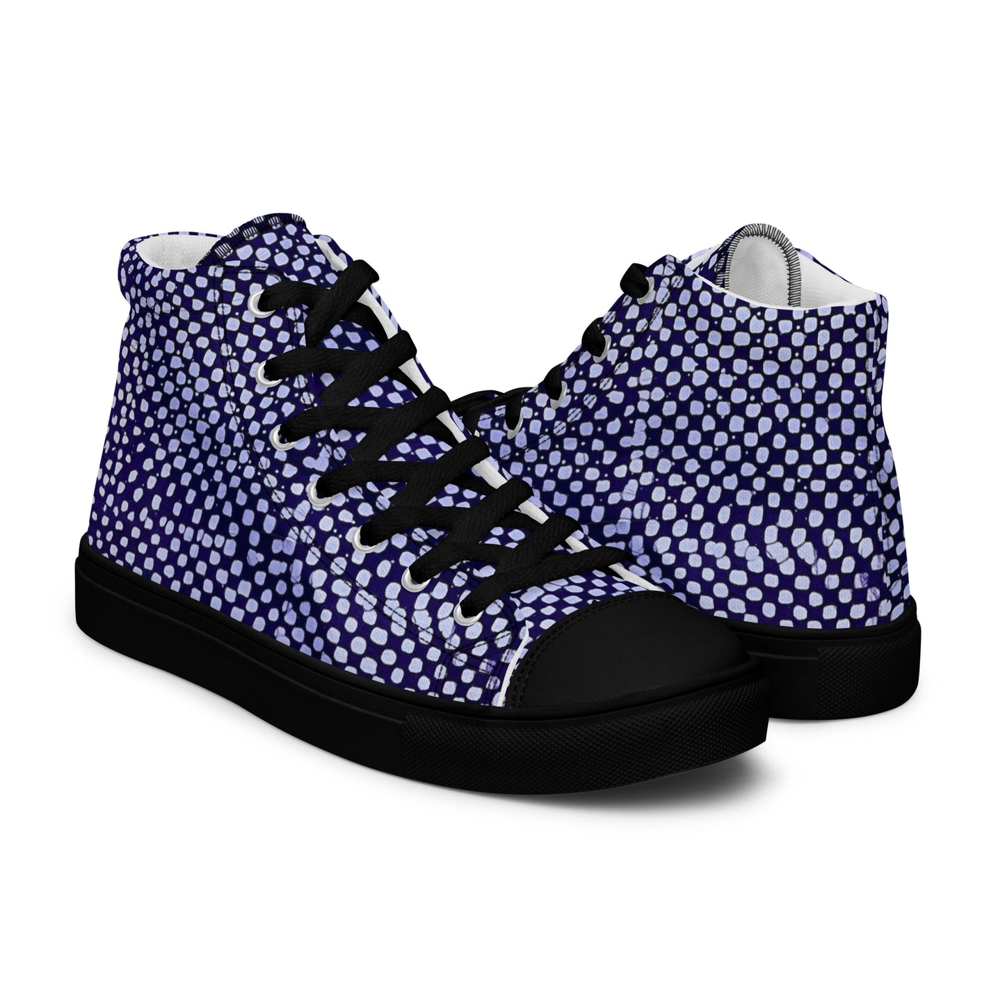 Purple & White Polka Dots Adire Men’s high top canvas shoes