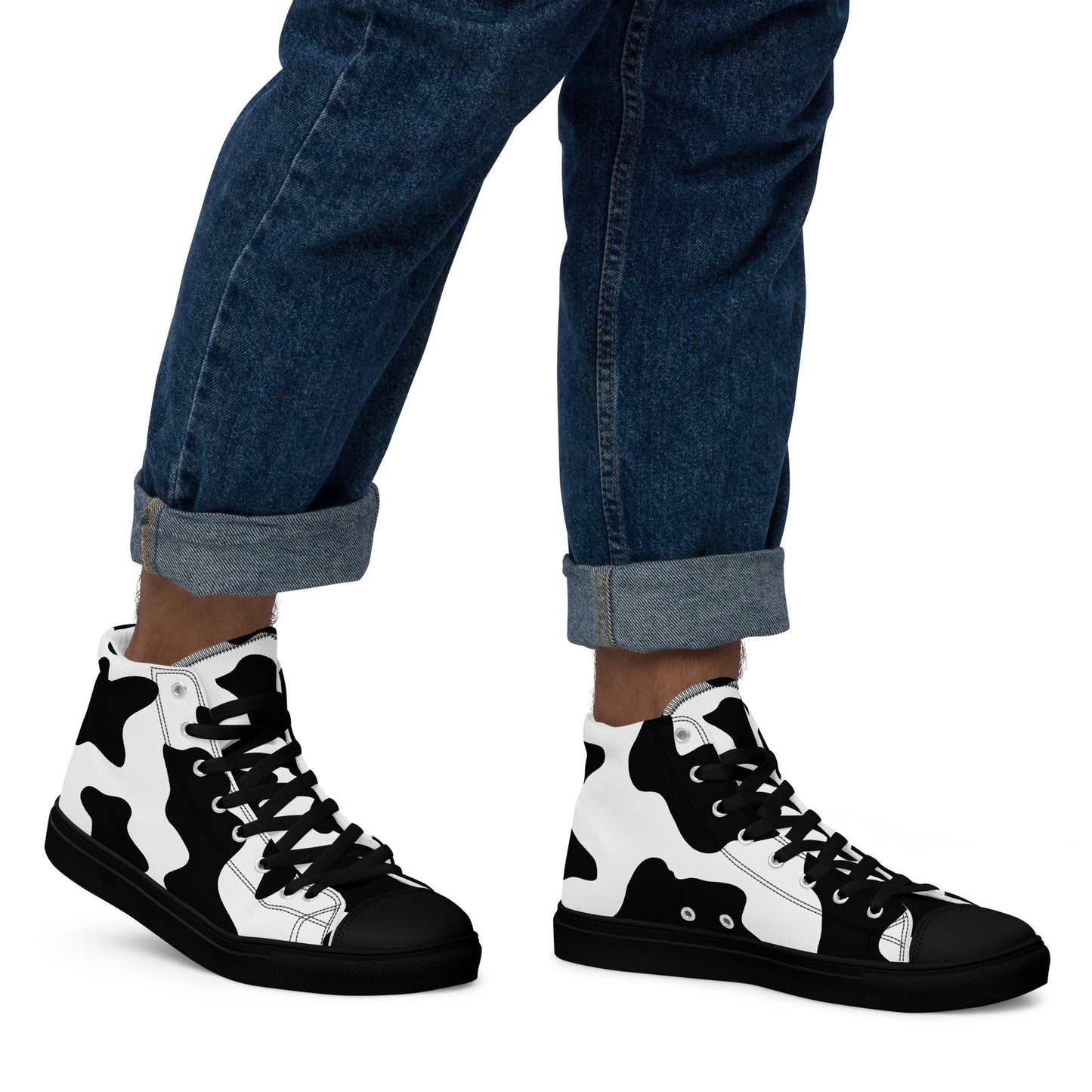 Cow Print Men’s high top canvas shoes