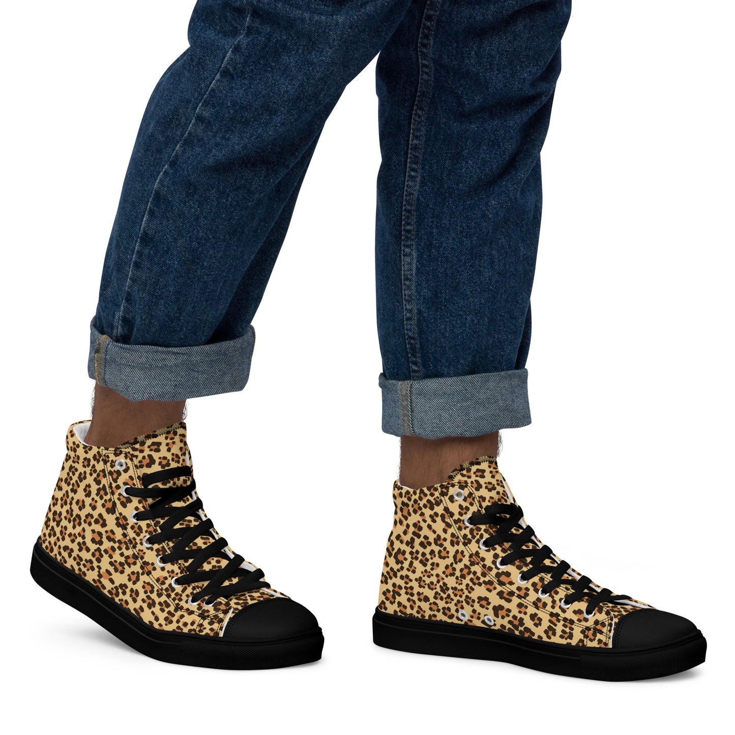 Brown Leopard Men’s high top canvas shoes