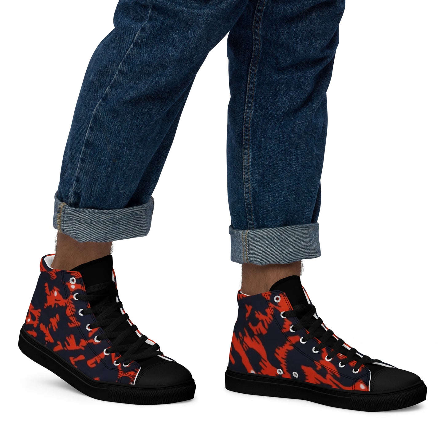 Orange Leopard Men’s high top canvas shoes