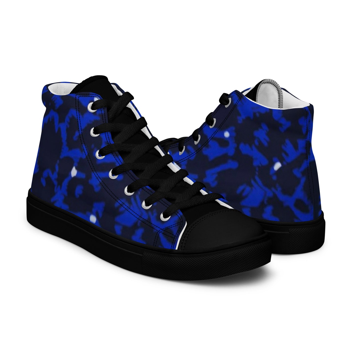 Blue Leopard Men’s high top canvas shoes