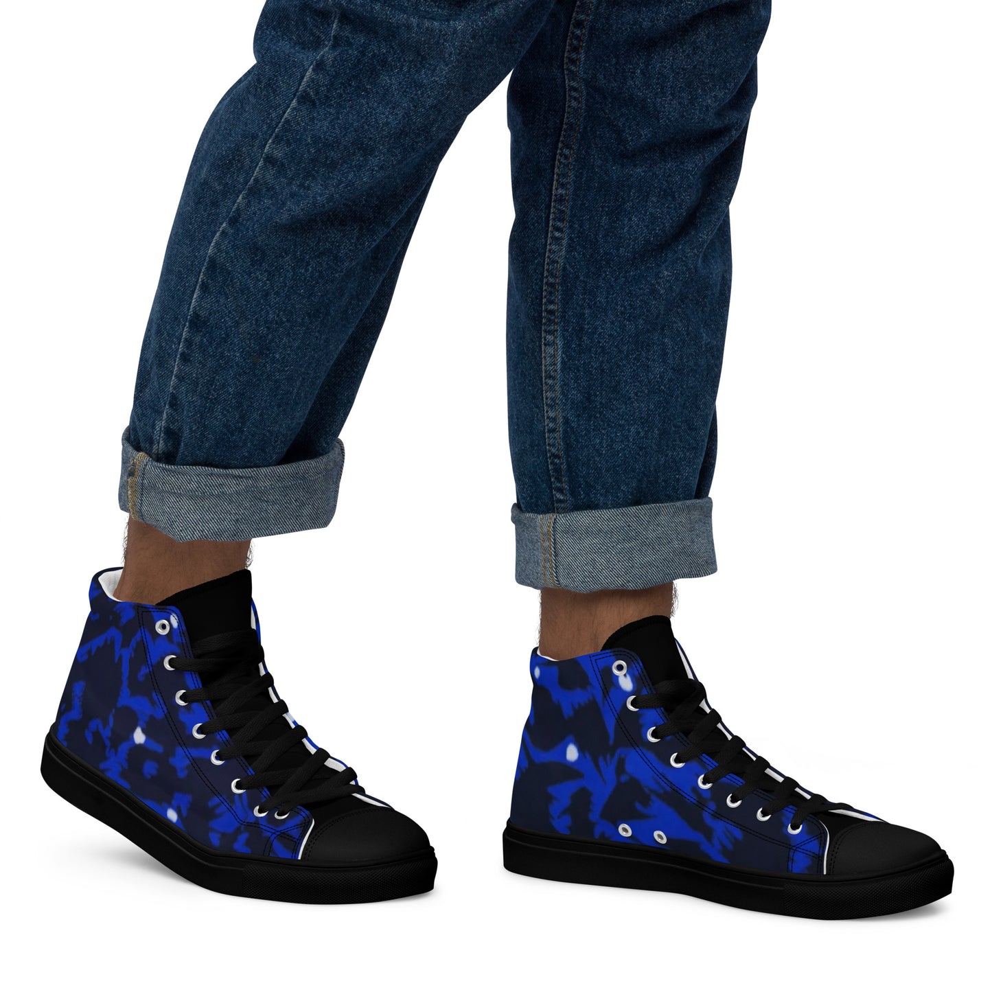 Blue Leopard Men’s high top canvas shoes