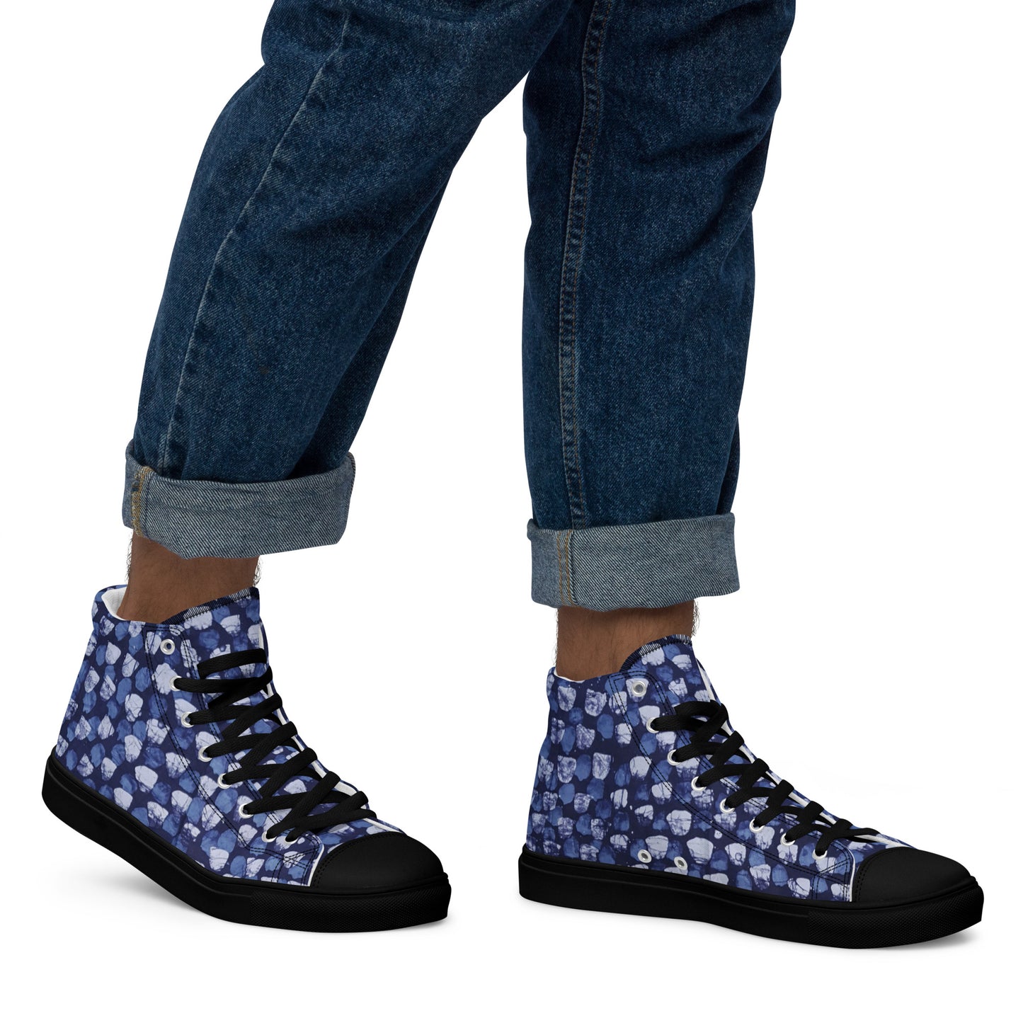 Blue Dotted Men’s high top canvas shoes