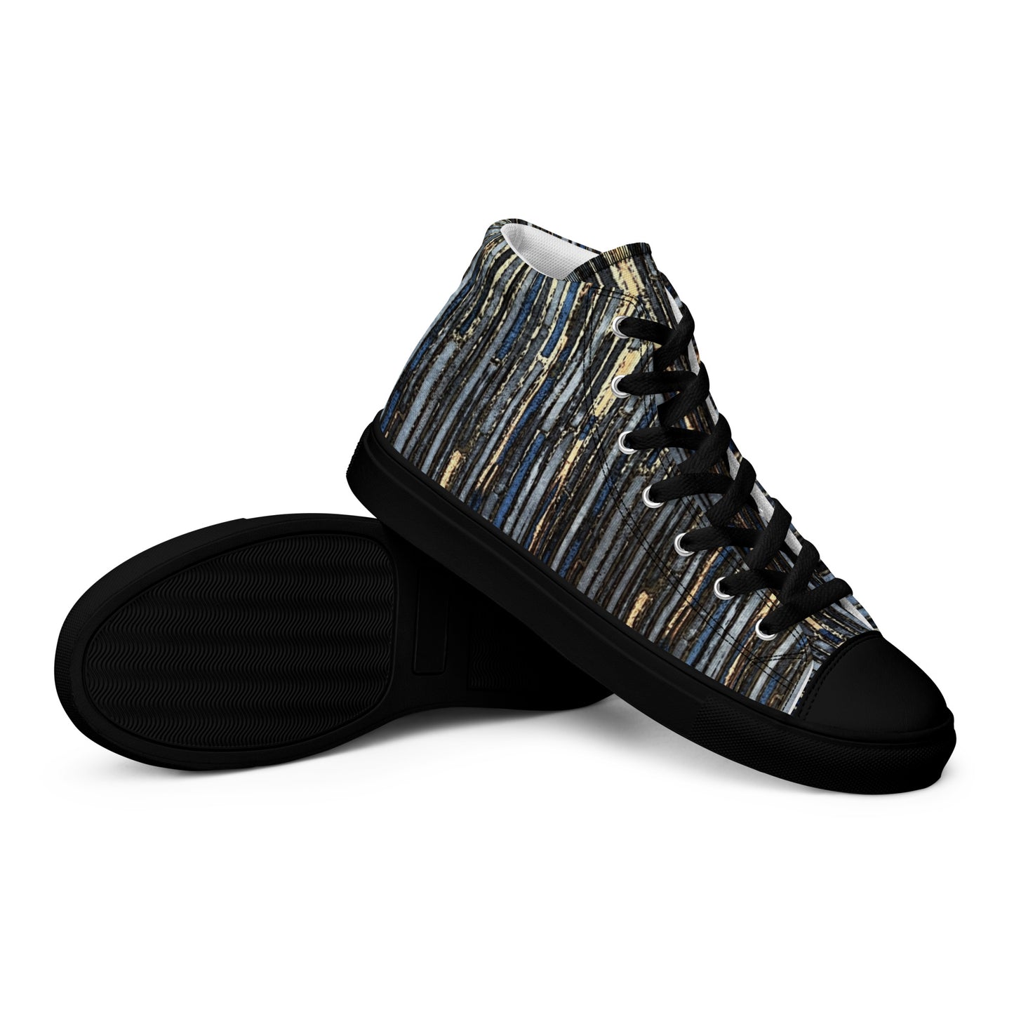 Blue Peach Stripes Men’s high top canvas shoes