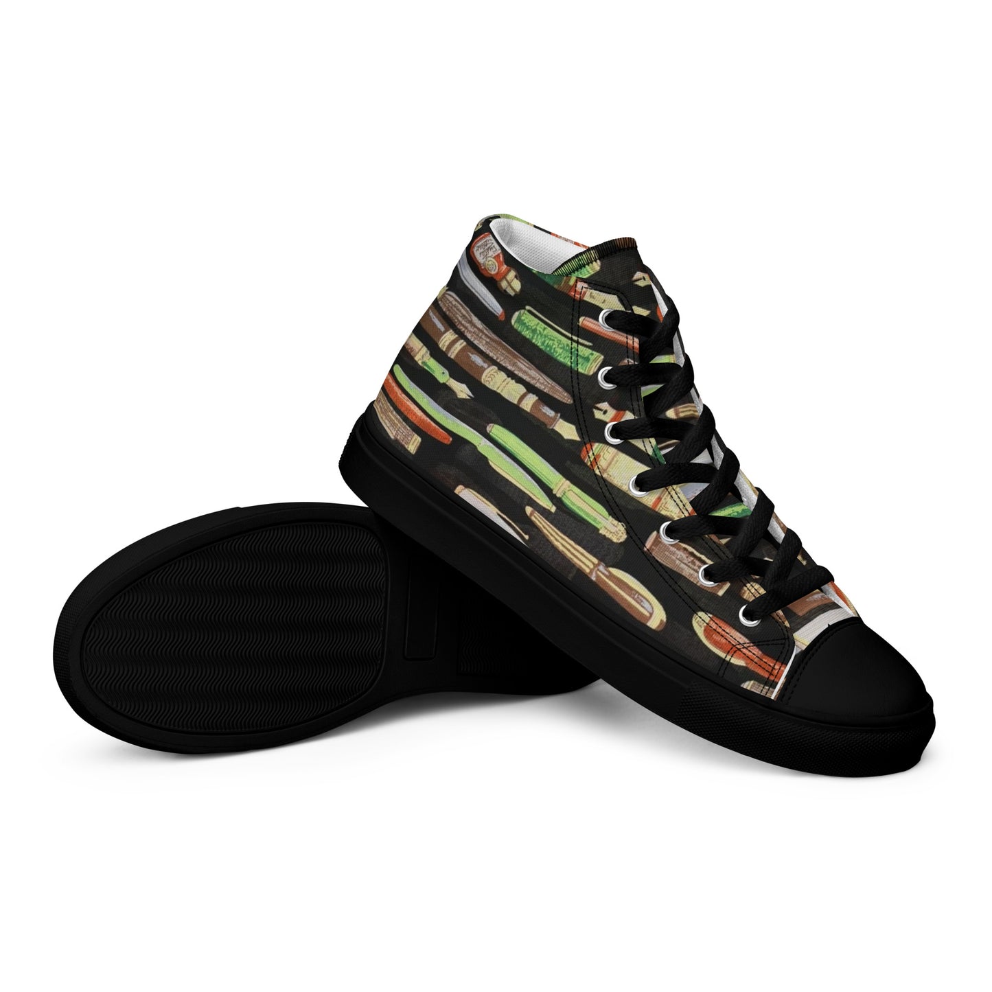 Green Pen Men’s high top canvas shoes