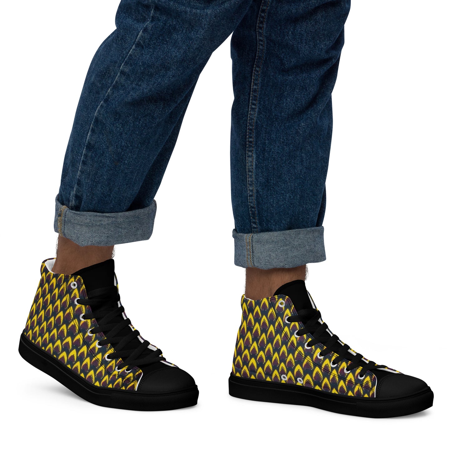 Yellow Flame Men’s high top canvas shoes