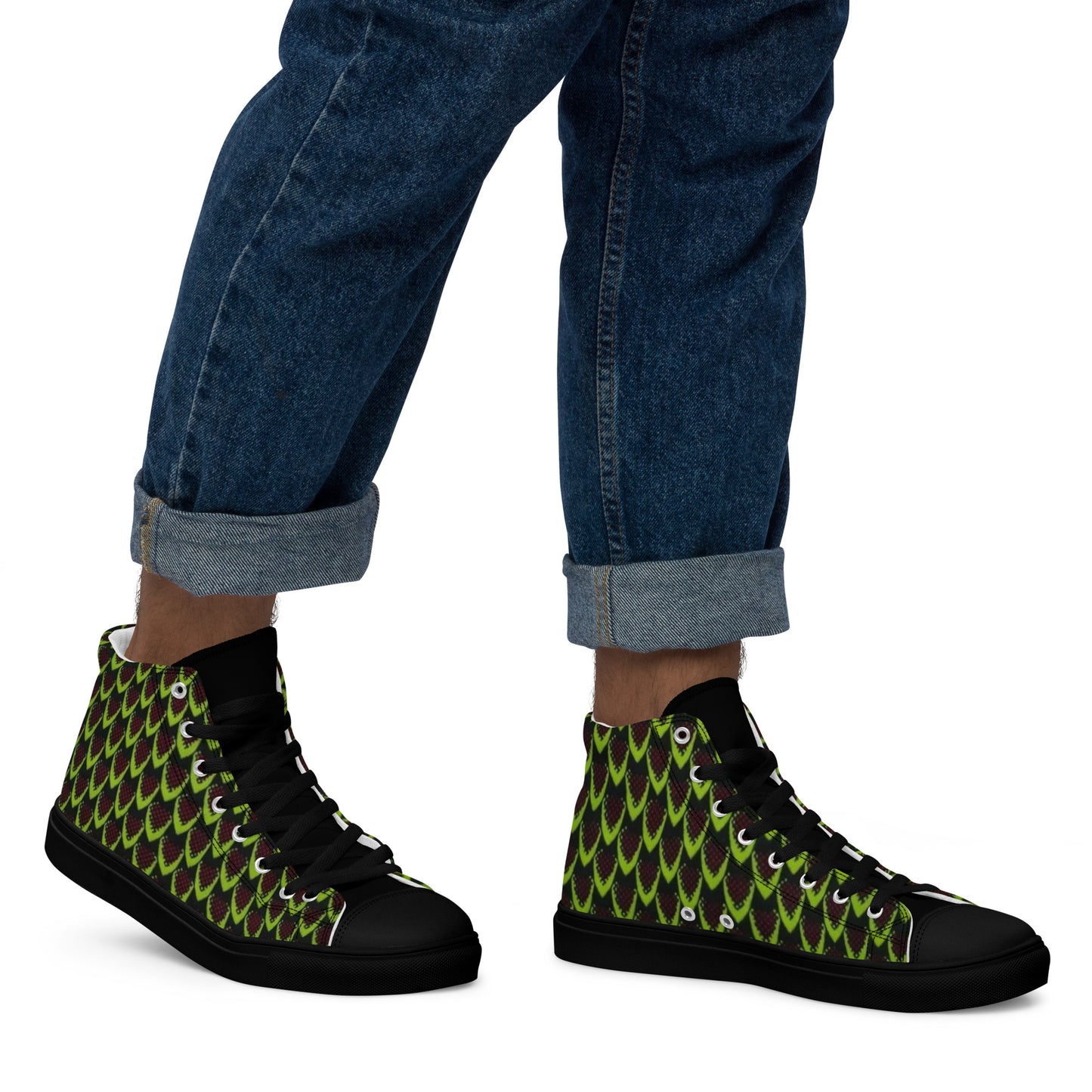 Green Flame Men’s high top canvas shoes