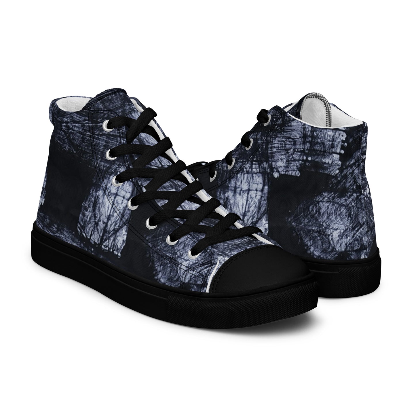 Dark Blue White Men’s high top canvas shoes