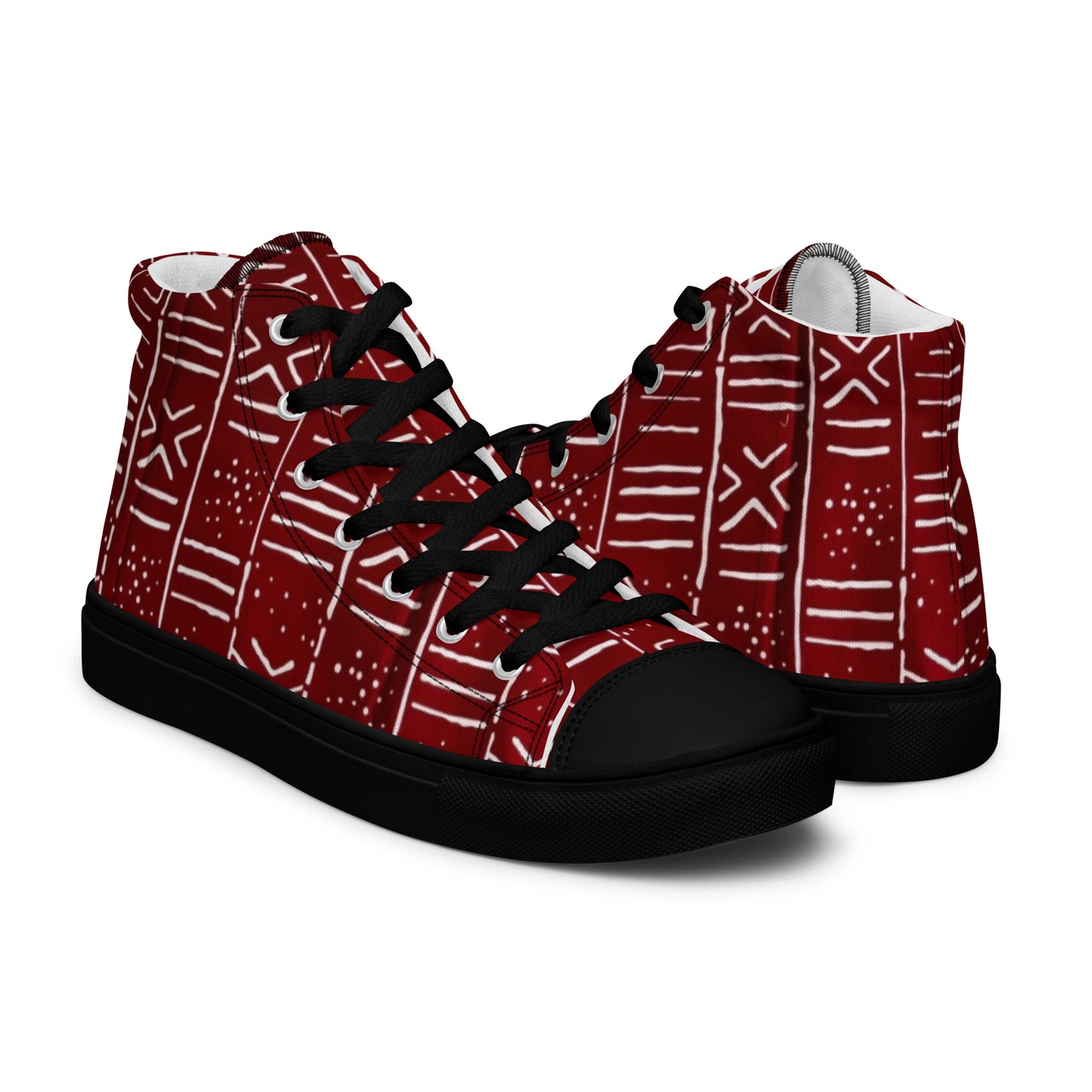 Red White African Print Men’s high top canvas shoes