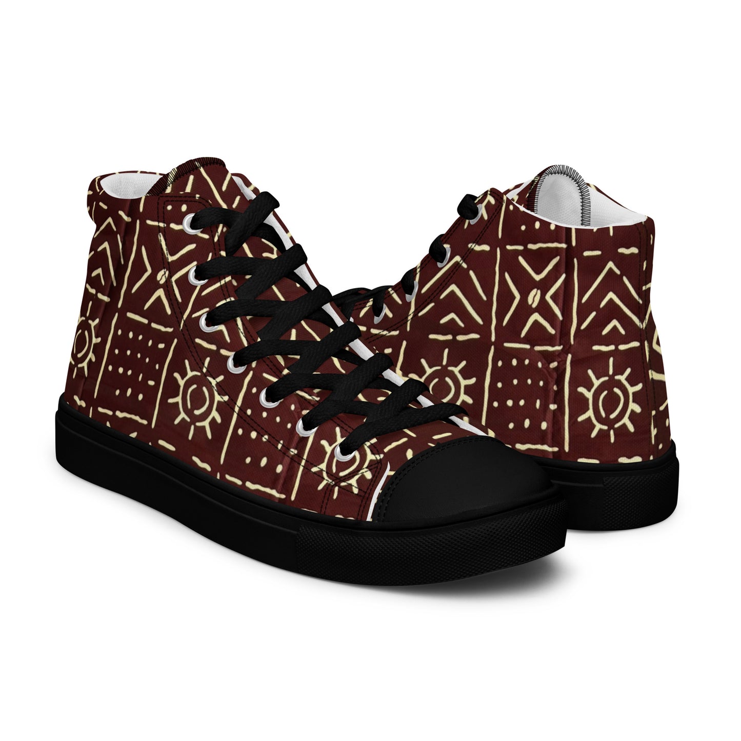 Brown African Print Men’s high top canvas shoes