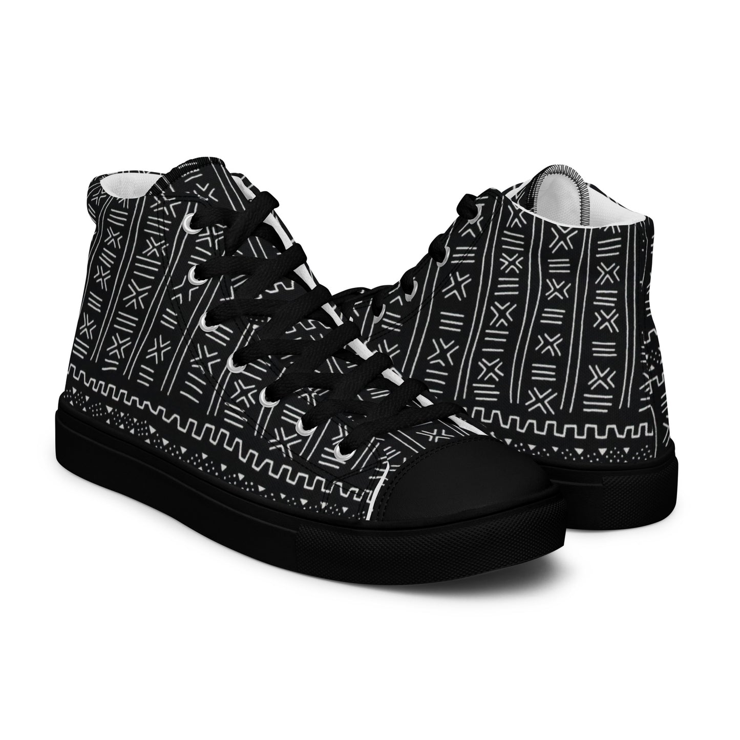 Black White Bogolan Men’s high top canvas shoes