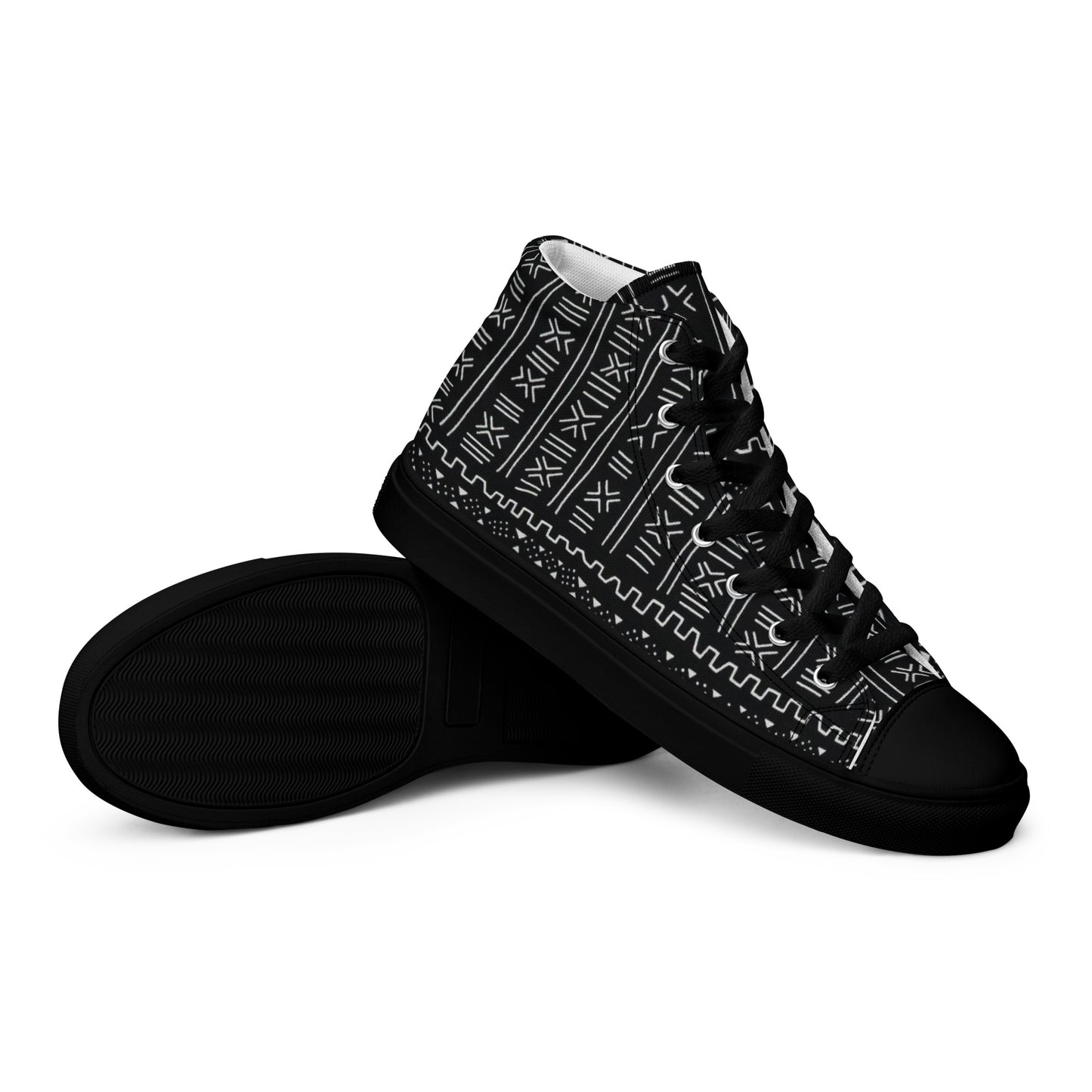 Black White Bogolan Men’s high top canvas shoes