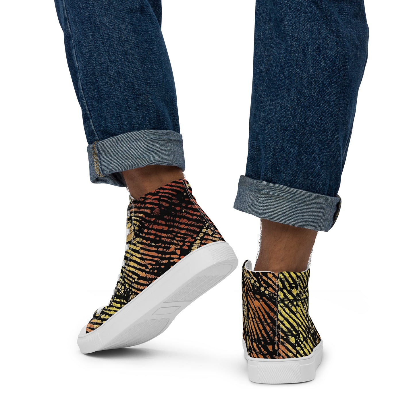 Yellow Orange Aztec Ankara Men’s high top canvas shoes