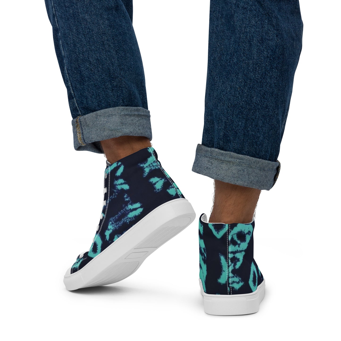 Turquoise Adire Ankara Men’s high top canvas shoes