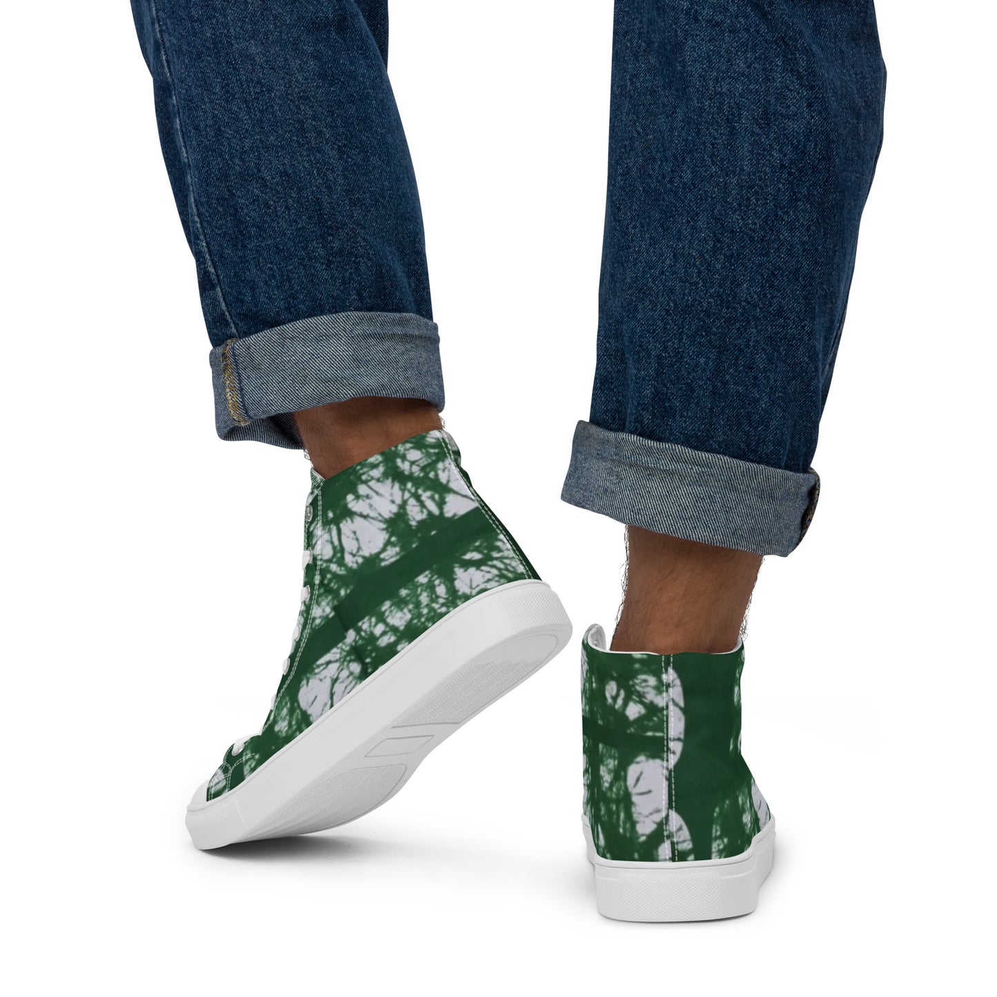 Green Adire Ankara Men’s high top canvas shoes