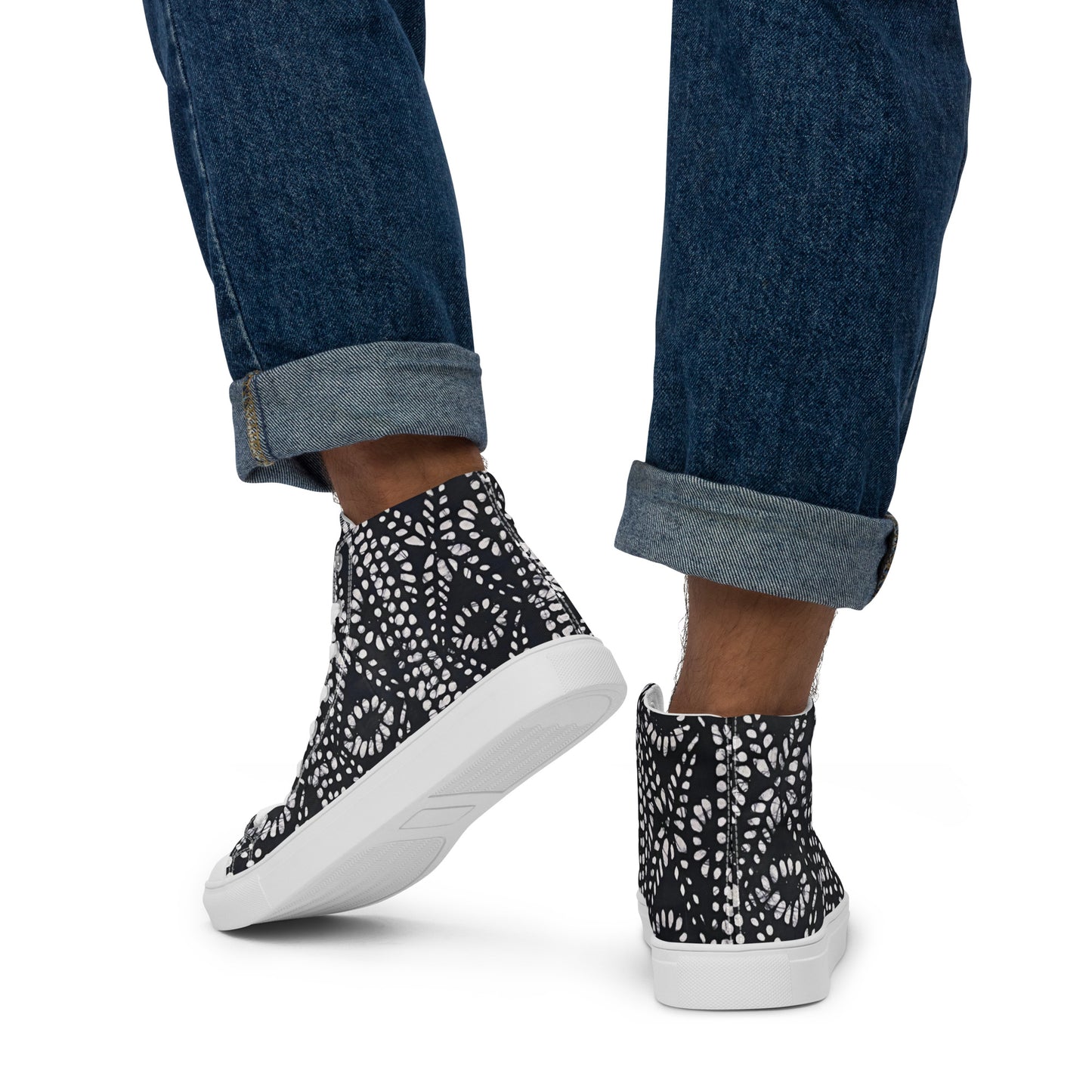 Black & White Abstract Aztec Adire Men’s high top canvas shoes